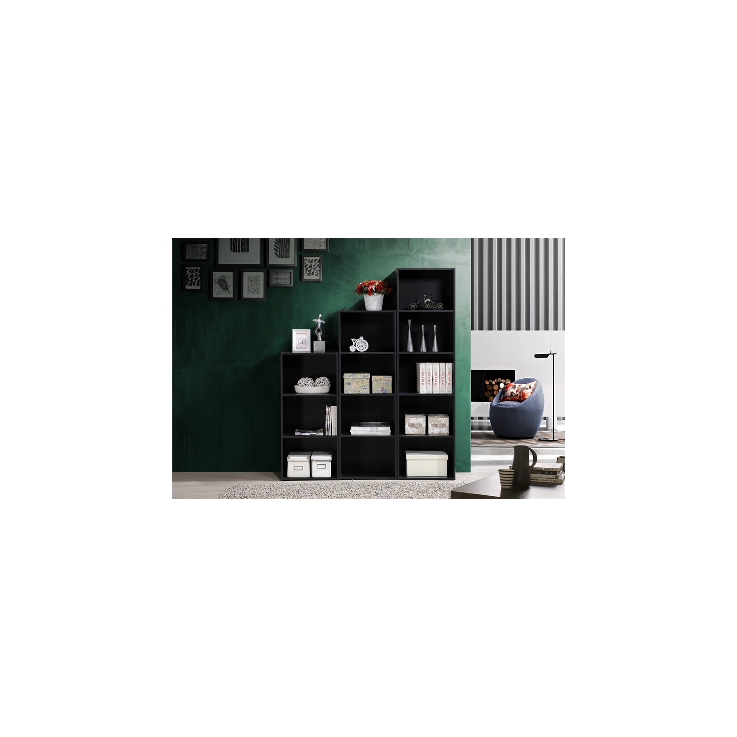 Hodedah Four Shelf Multi-Purpose Wooden Bookcase in Black Finish