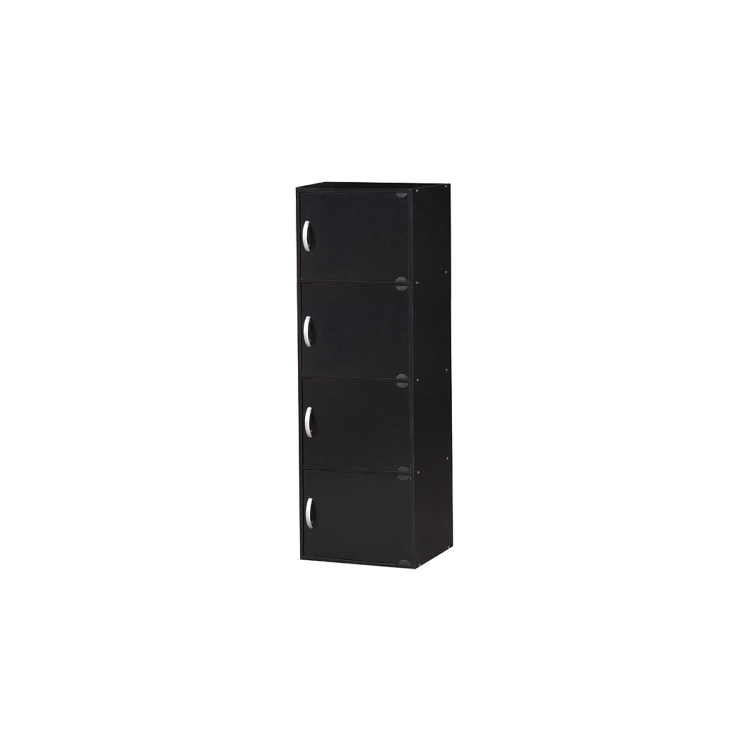Hodedah 4 Shelf 4 Door Multi-Purpose Wooden Bookcase in Black Finish