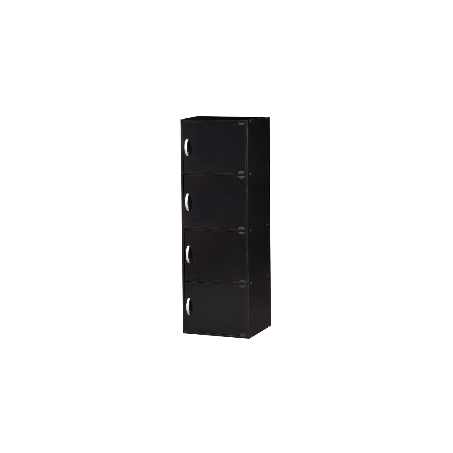 Hodedah 4 Shelf 4 Door Multi-Purpose Wooden Bookcase in Black Finish