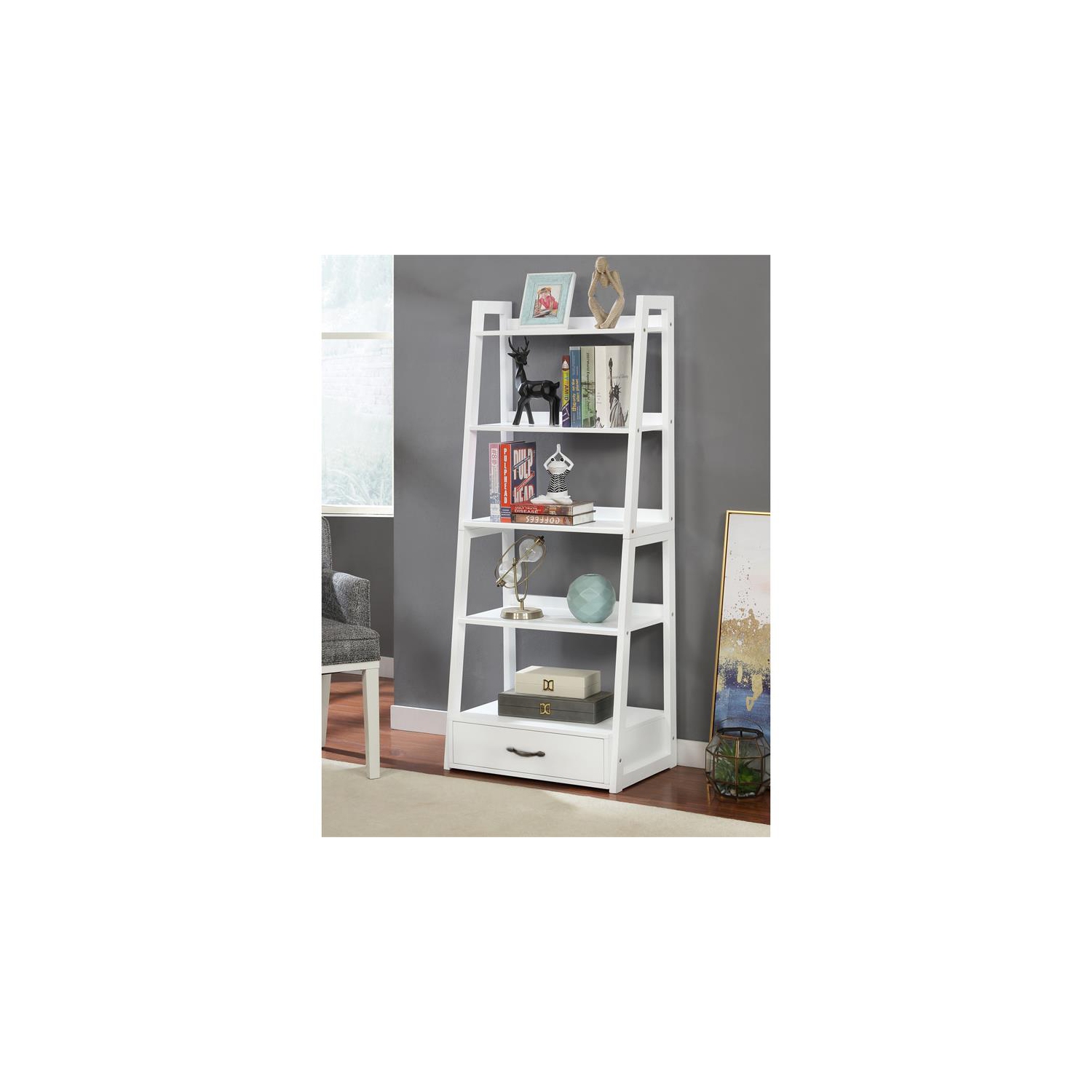 Bibliothèque transitionnelle en bois à 1 tiroir de Furniture of America - Blanc