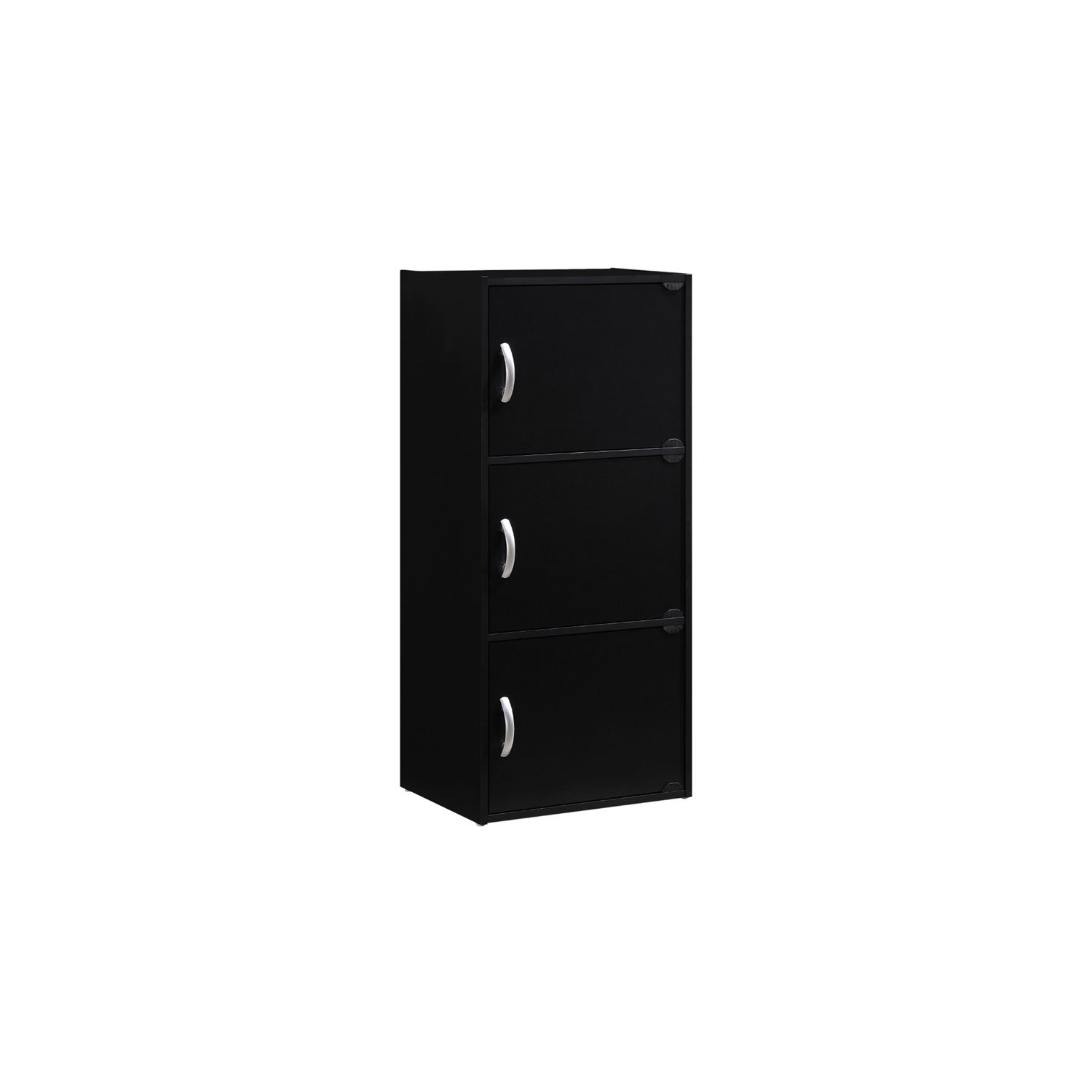 Hodedah 3 Shelf 3 Door Multi-Purpose Wooden Bookcase in Black Finish