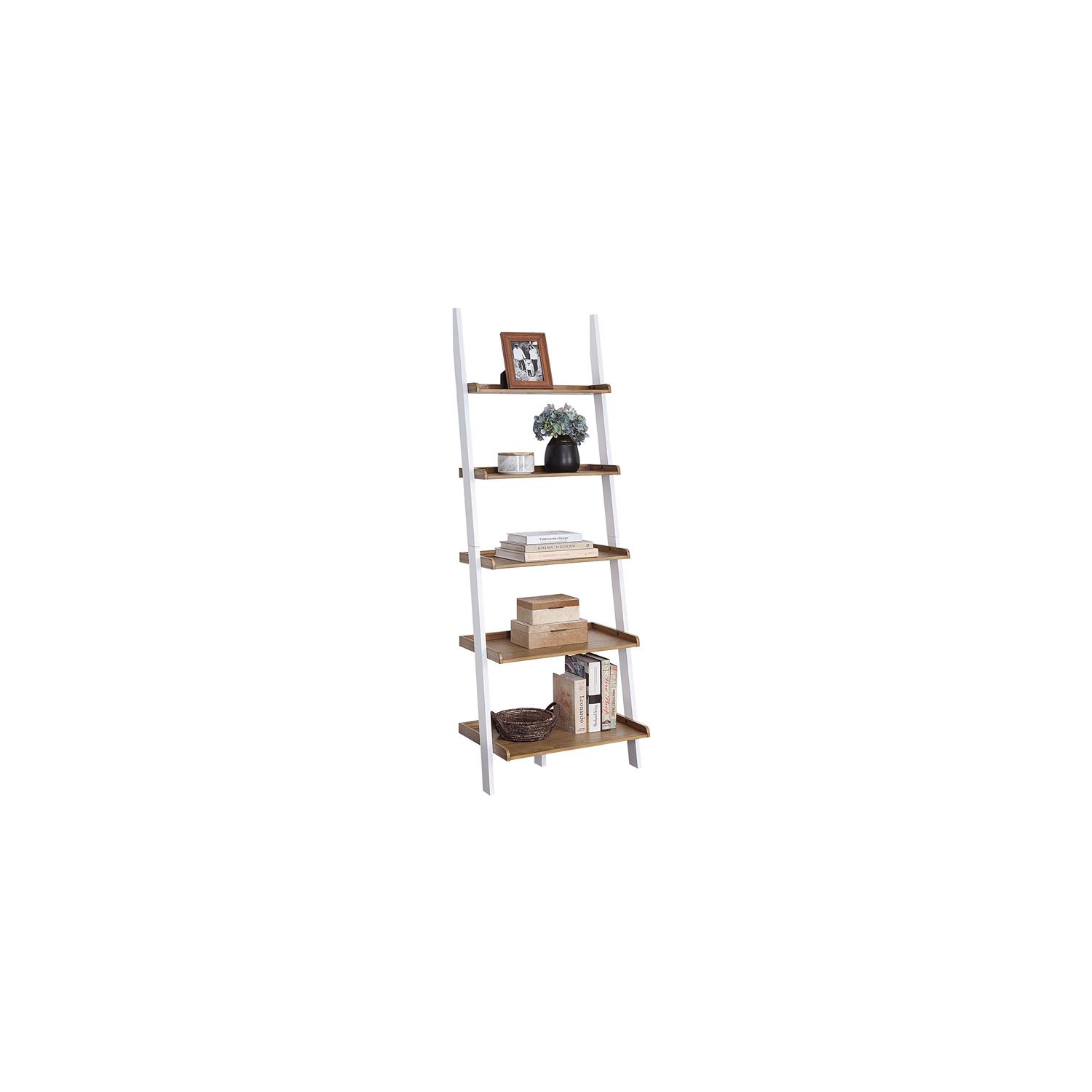 Pemberly Row Bookshelf Ladder with Five Tiers in Caramel Wood Finish