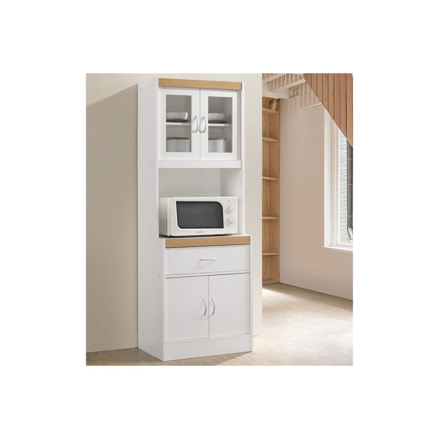 Armoire de cuisine Hodedah avec 1 tiroir plus espace pour micro-ondes en bois blanc