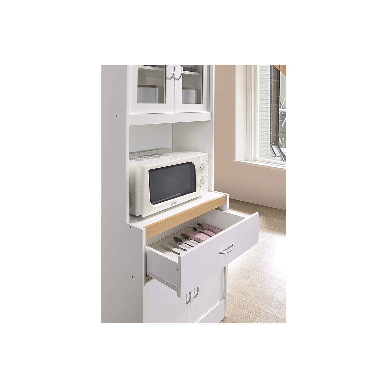 Armoire de cuisine Hodedah avec 1 tiroir plus espace pour micro-ondes en bois blanc