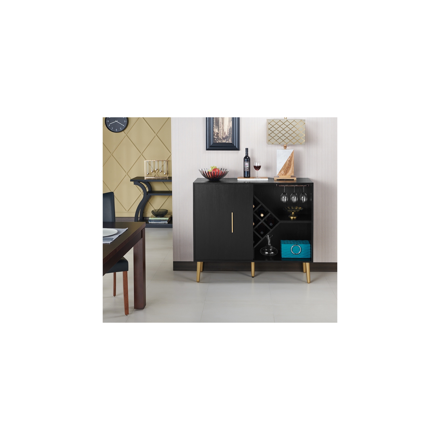 Buffet contemporain en bois à usages multiples de la collection Furniture of America Jeana, noir