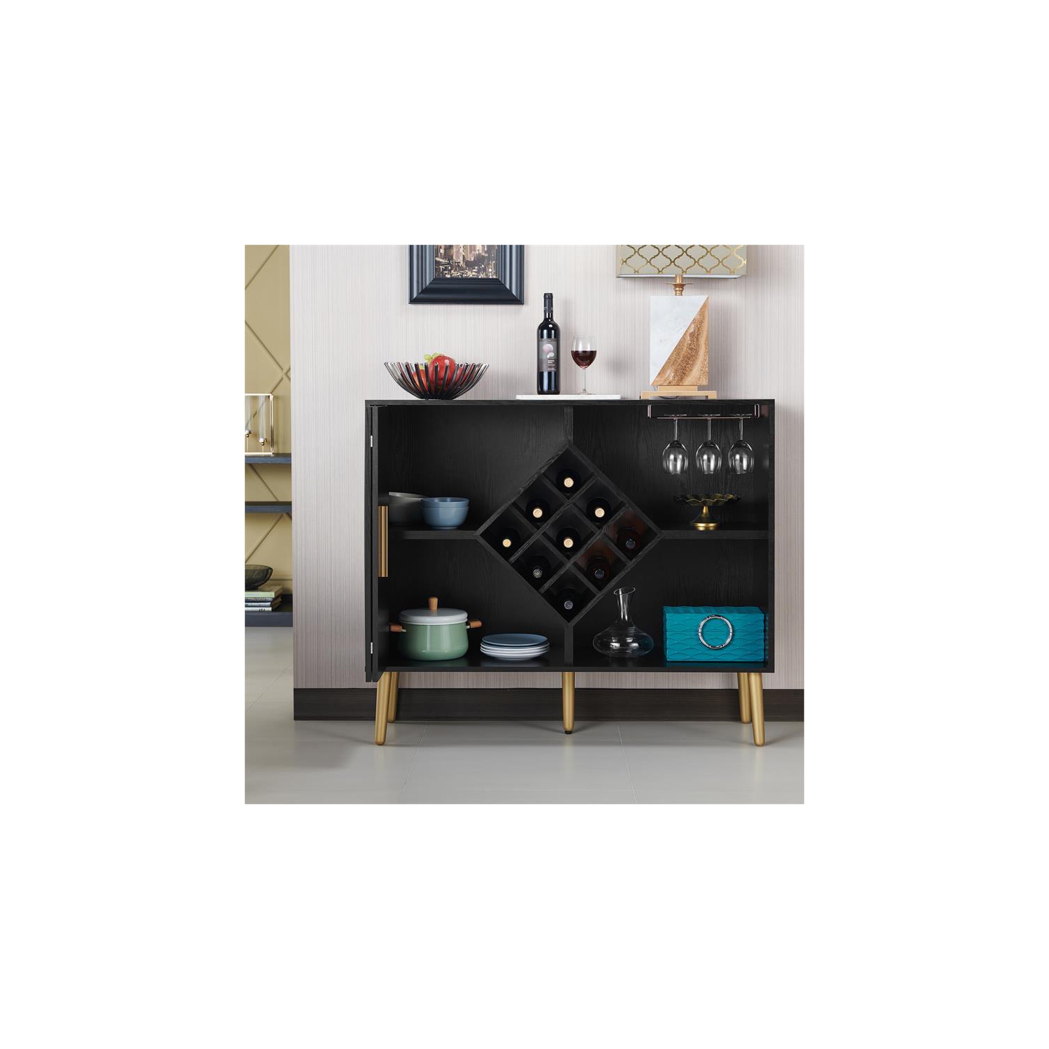 Buffet contemporain en bois à usages multiples de la collection Furniture of America Jeana, noir