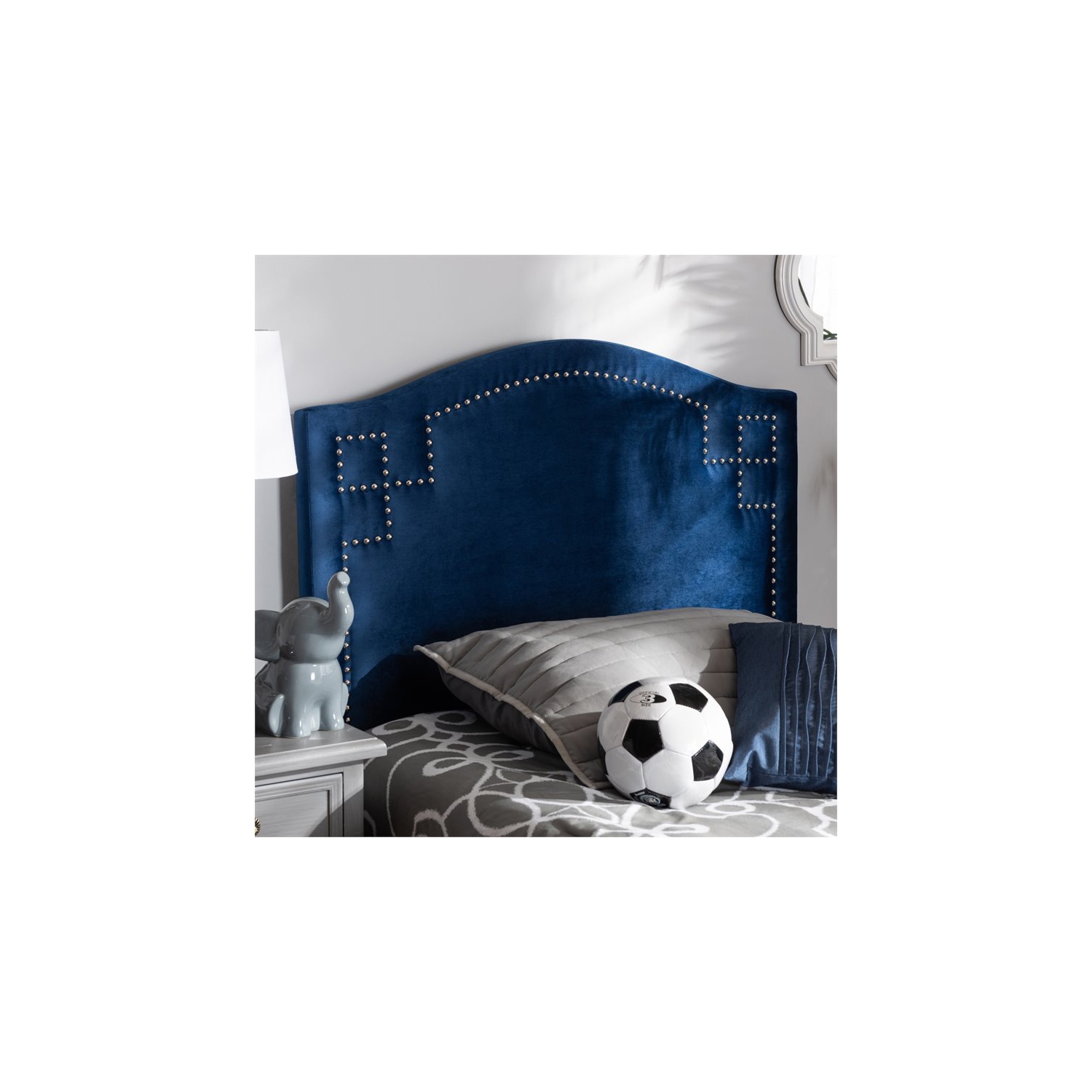 Baxton Studio Aubrey Velvet and Wood Twin Headboard in Royal Blue