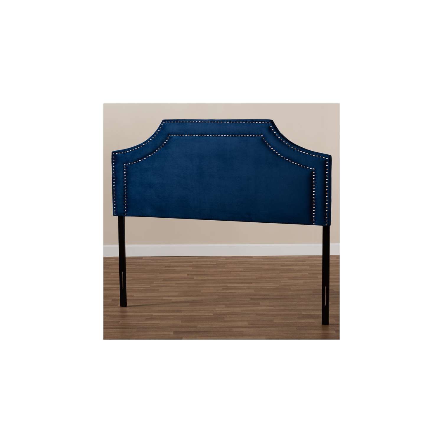 Bowery Hill Velvet and Wood Queen Headboard in Navy Blue