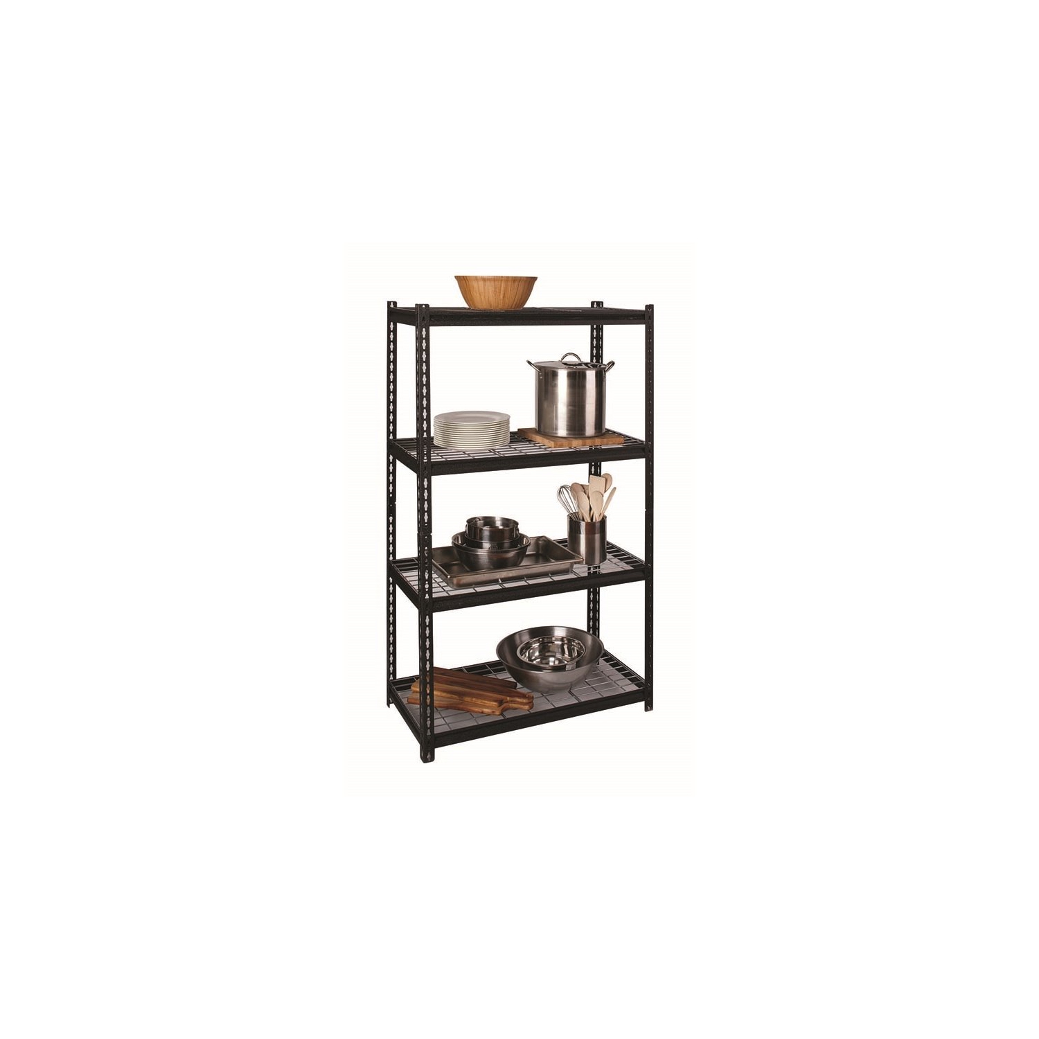Hirsh 2300 Riveted Metal Wire Deck Shelving 4-Shelf Unit 18D x 36W x 60H Black