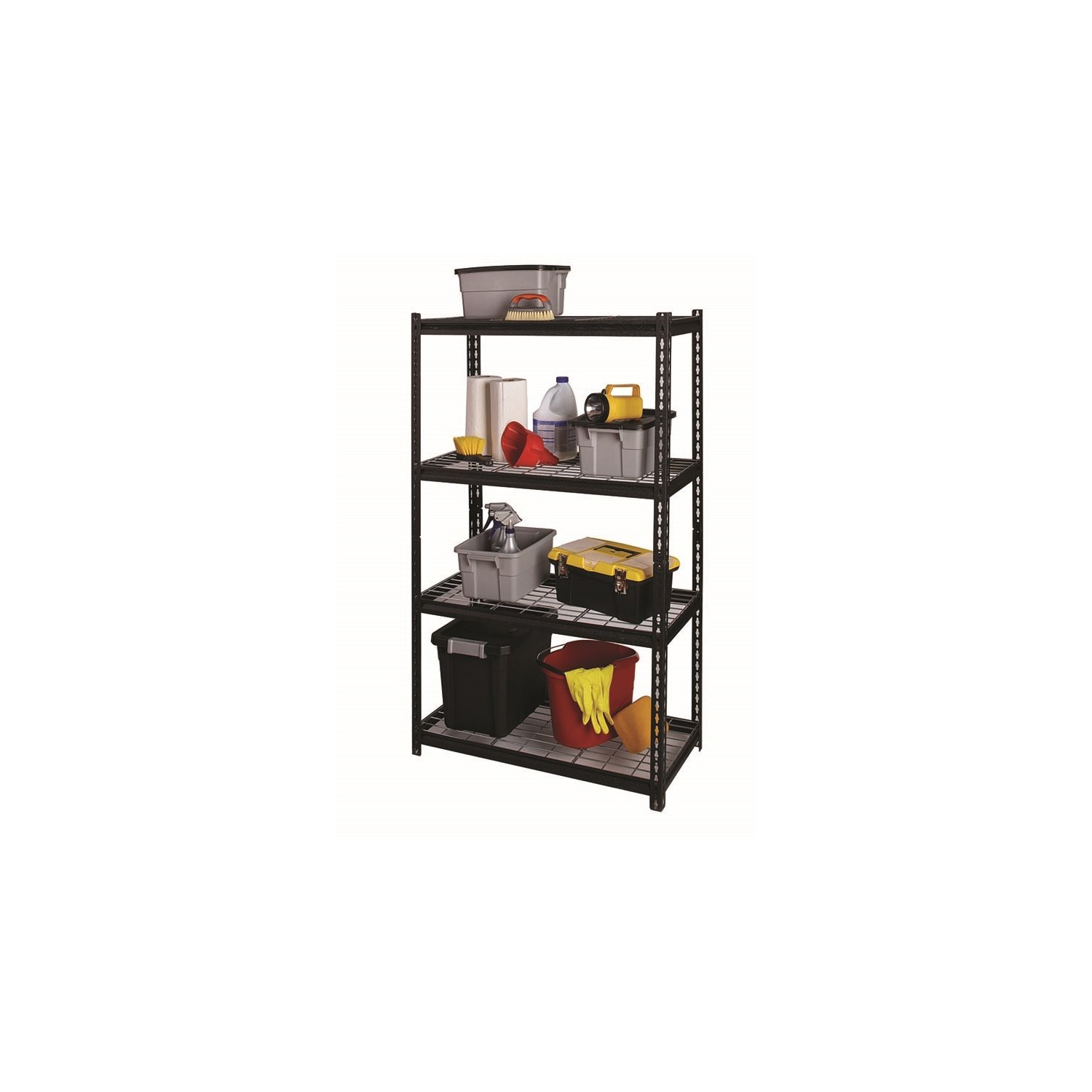 Hirsh 2300 Riveted Metal Wire Deck Shelving 4-Shelf Unit 18D x 36W x 60H Black