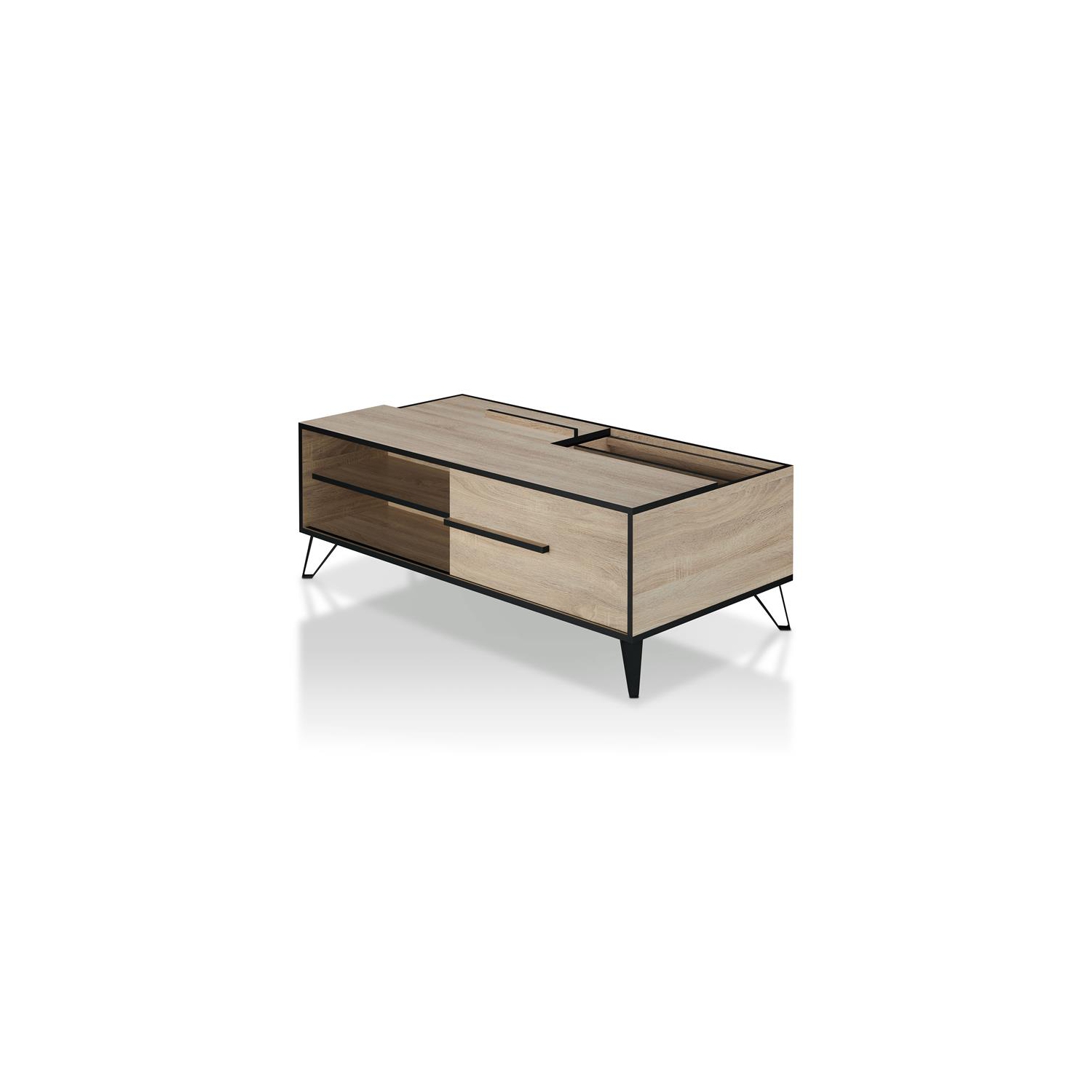 Furniture of America Evermore Modern Wood Storage Coffee Table in Natural Oak