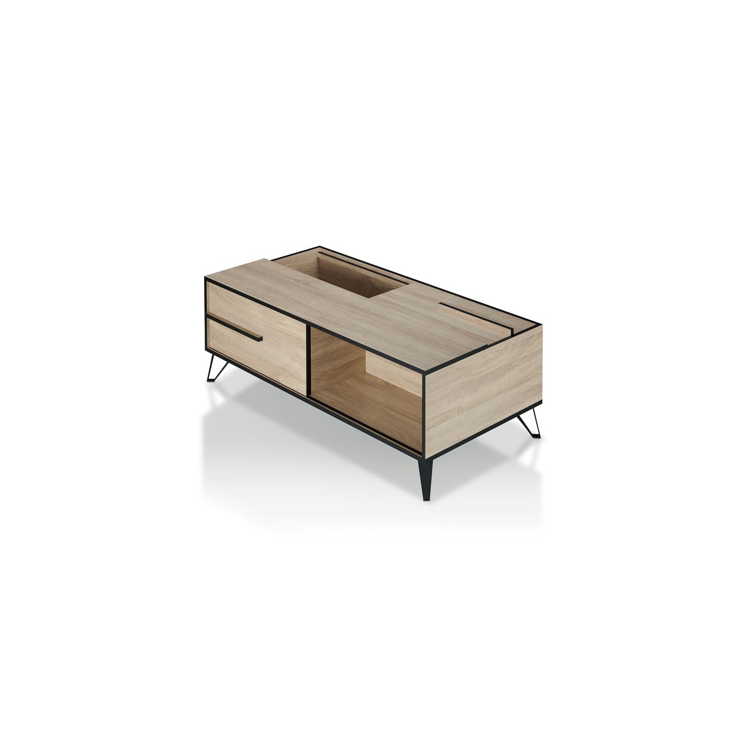 Furniture of America Evermore Modern Wood Storage Coffee Table in Natural Oak