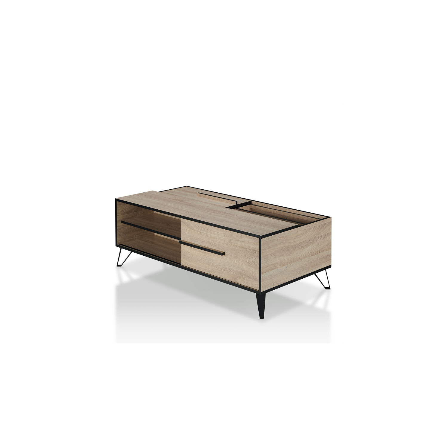 Furniture of America Evermore Modern Wood Storage Coffee Table in Natural Oak