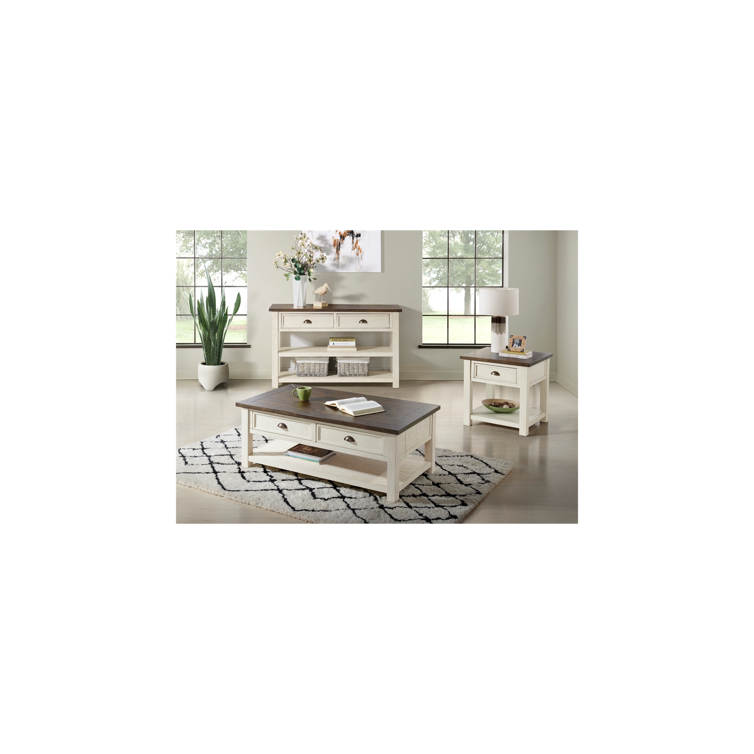 Martin Svensson Home Monterey Wood 2 Drawer Coffee Table Cream White and Brown