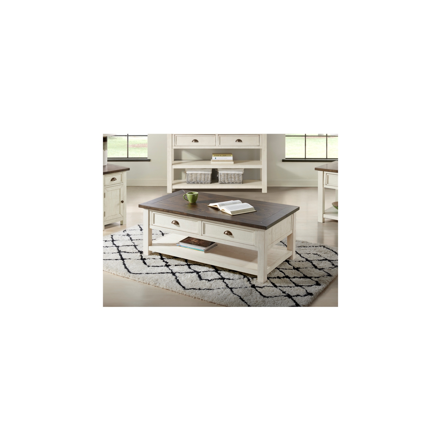 Martin Svensson Home Monterey Wood 2 Drawer Coffee Table Cream White and Brown