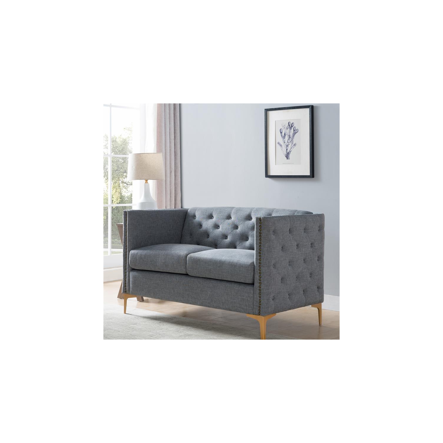 Causeuse contemporaine en tissu capitonné Lored de Furniture of America - Gris pâle