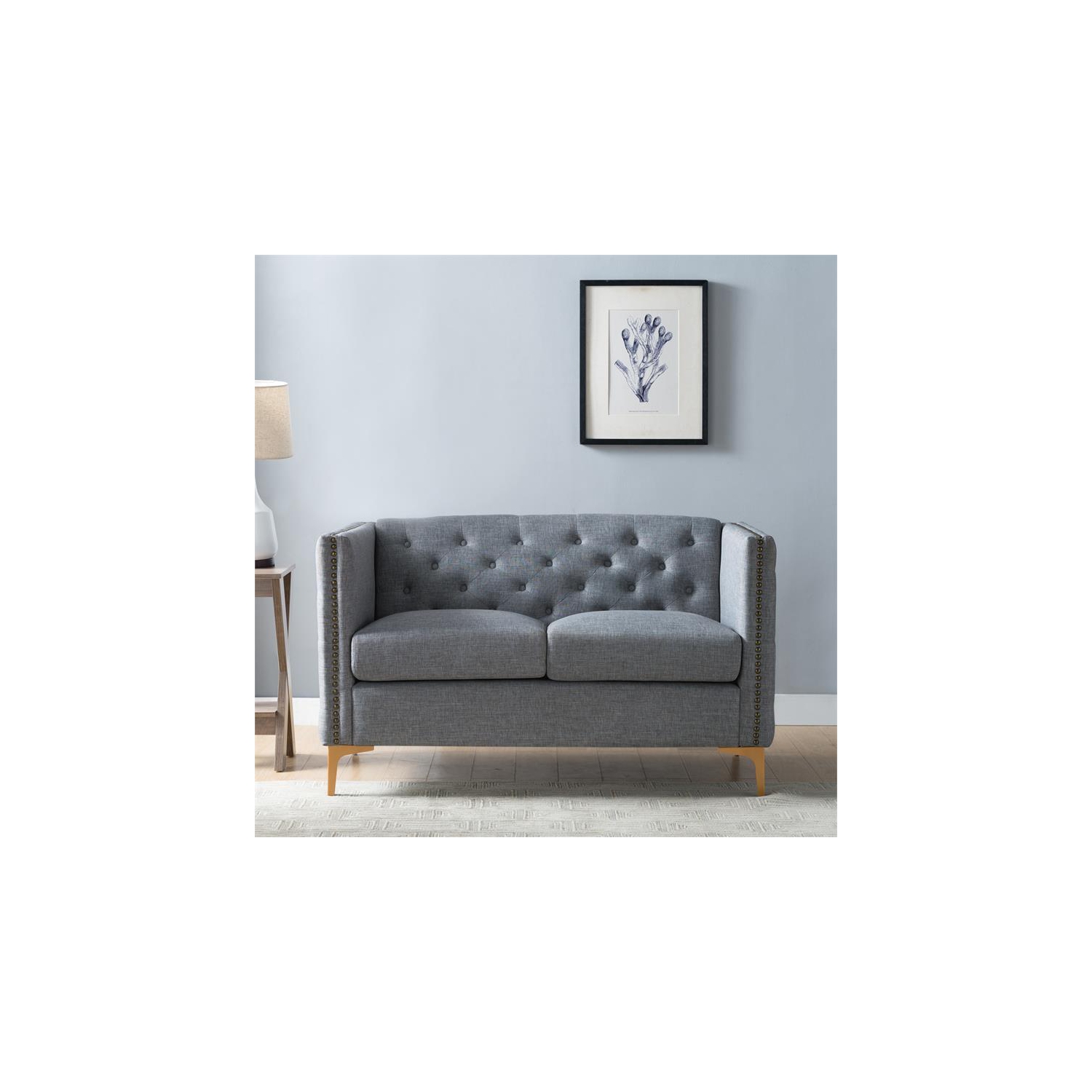 Causeuse contemporaine en tissu capitonné Lored de Furniture of America - Gris pâle