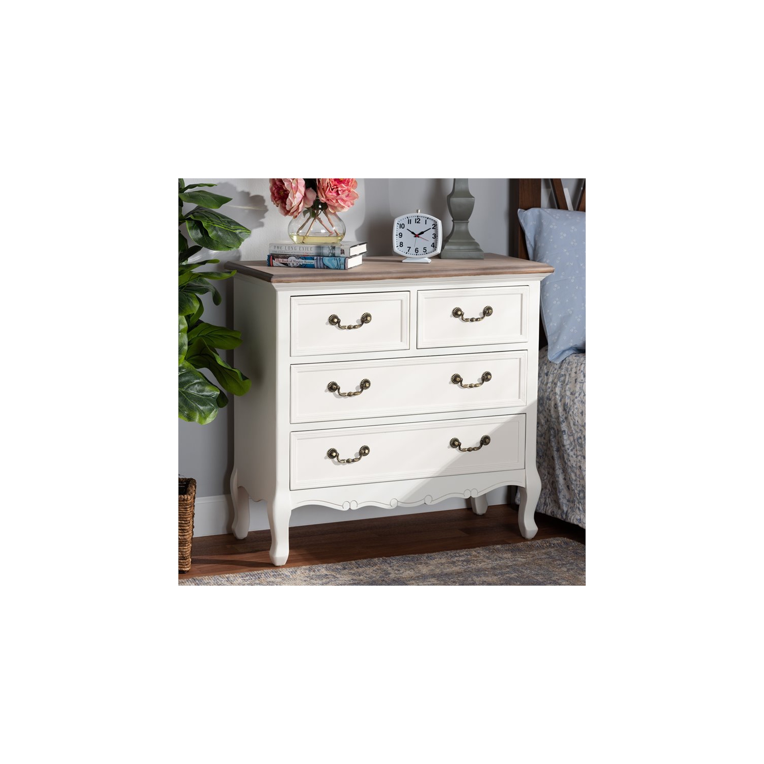 Baxton Studio Amalie White and Oak Finished 4-Drawer Accent Dresser