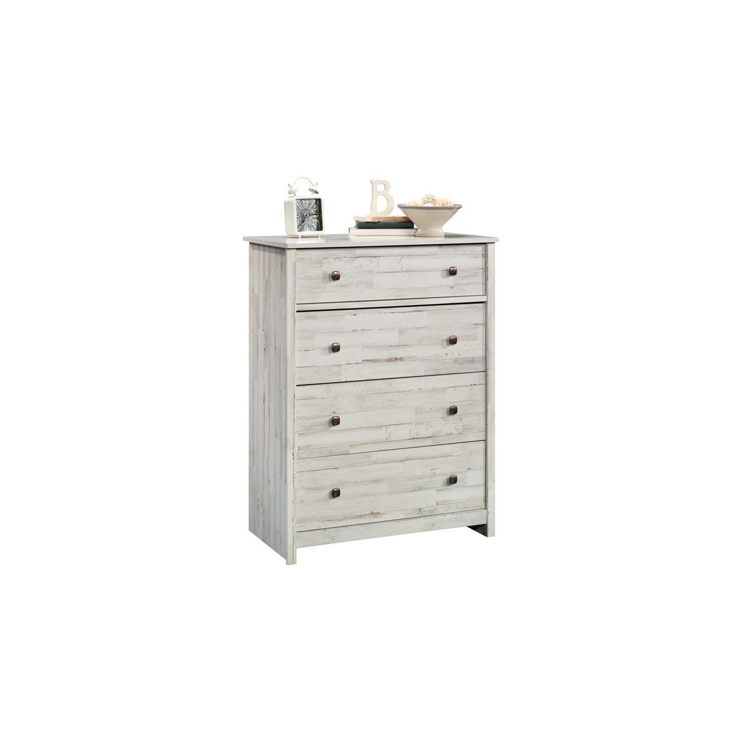 Sauder River Ranch Engineered Wood 4 Drawer Chest in White Plank