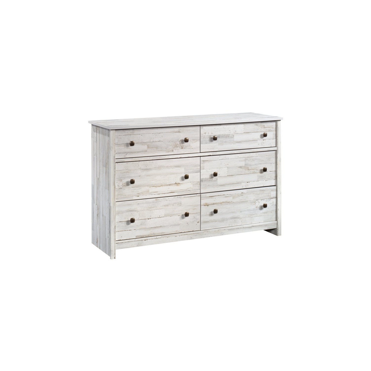 Pemberly Row 6 Drawer 50.5" Rustic Wooden Dresser in White Plank