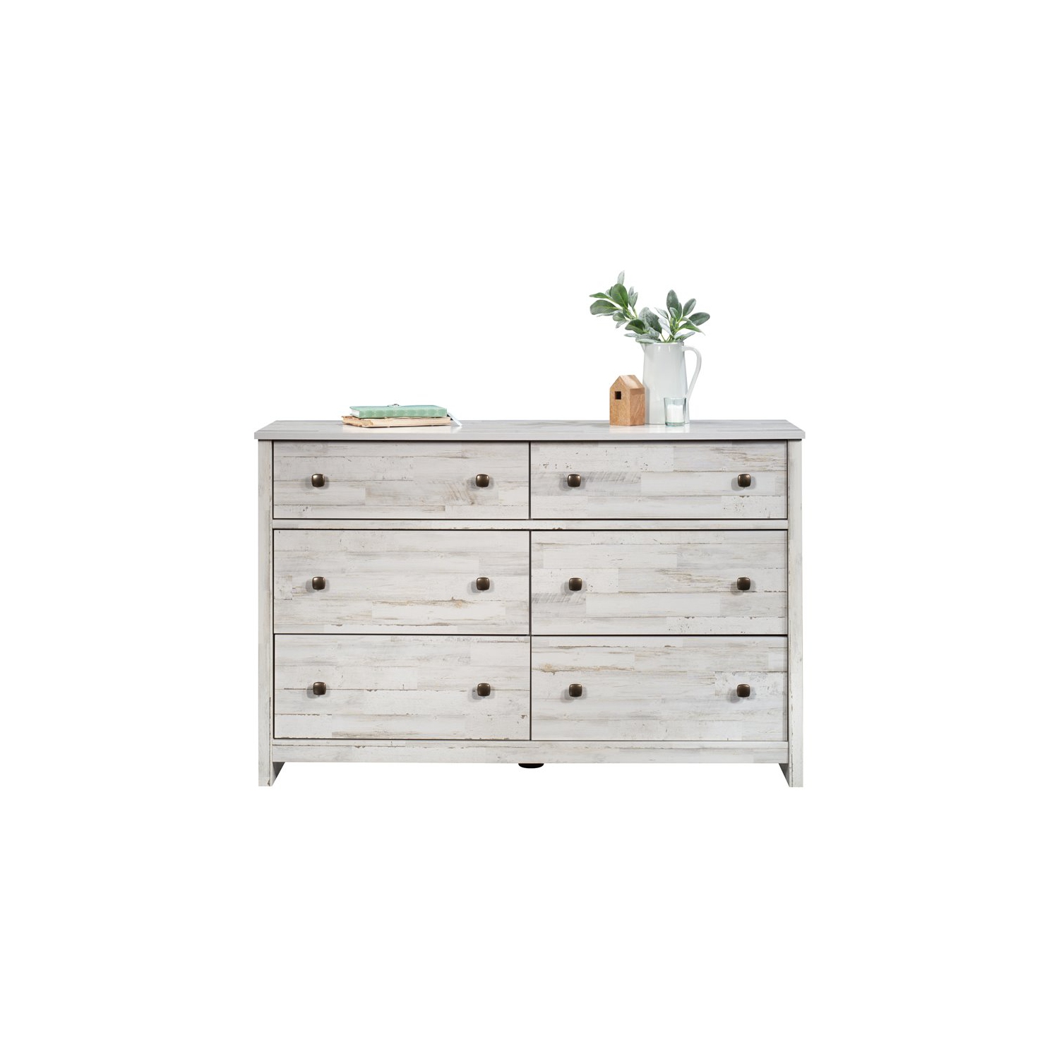 Pemberly Row 6 Drawer 50.5" Rustic Wooden Dresser in White Plank