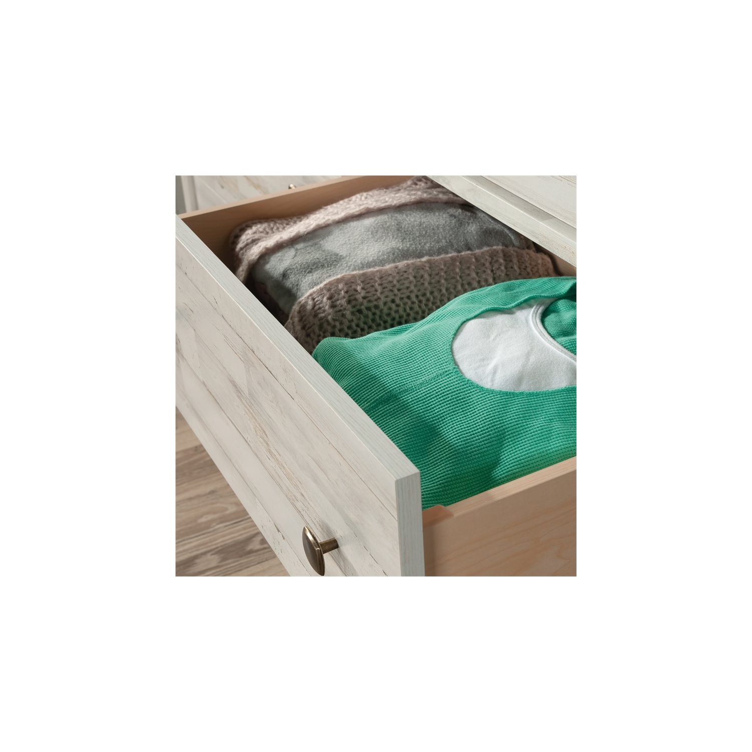 Pemberly Row 6 Drawer 50.5" Rustic Wooden Dresser in White Plank