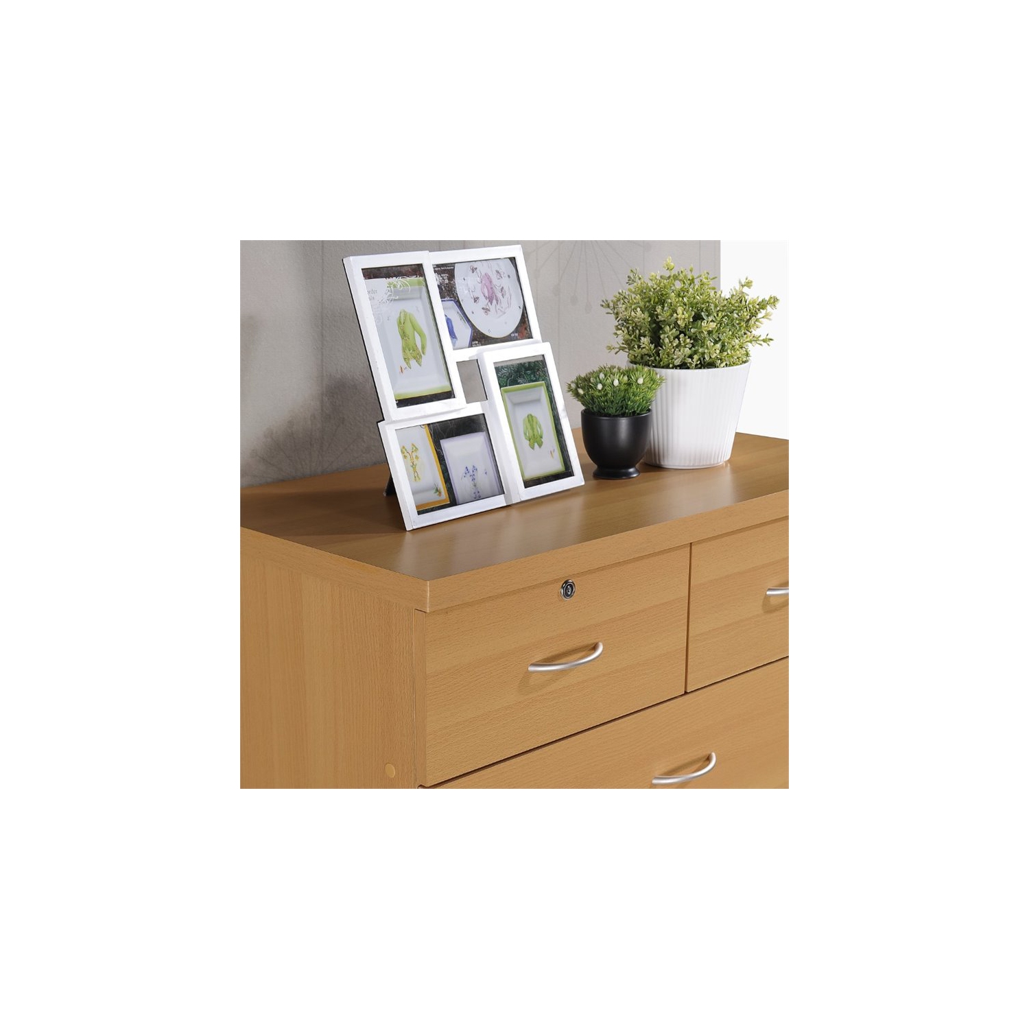 Hodedah 7 Drawer Chest with Locks on 2 Top Drawers in Beige Wood