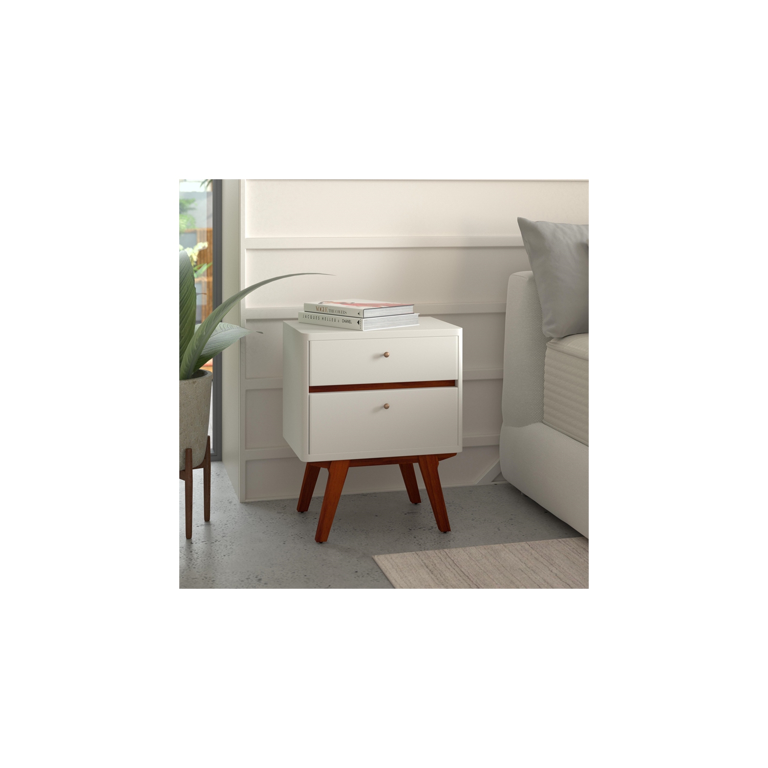 Bowery Hill Two Drawer Wood Nightstand in White