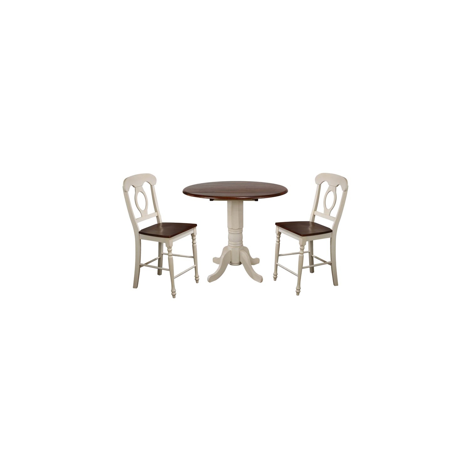 Sunset Trading Andrews 3PC 42" Round Extending Dropleaf Pub Table Set White Wood