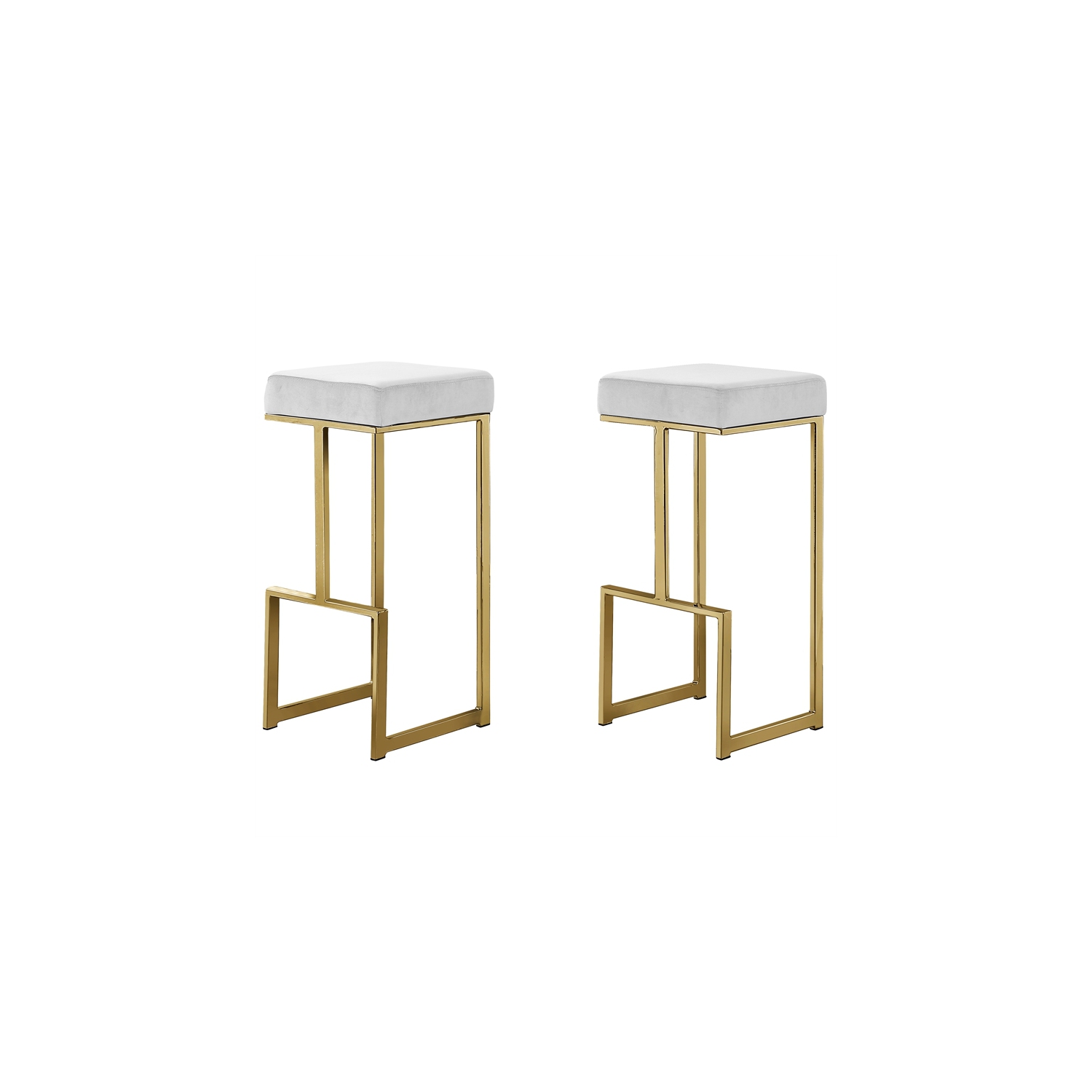 Tabouret de bar moderne en velours sans dossier Dorrington blanc/doré