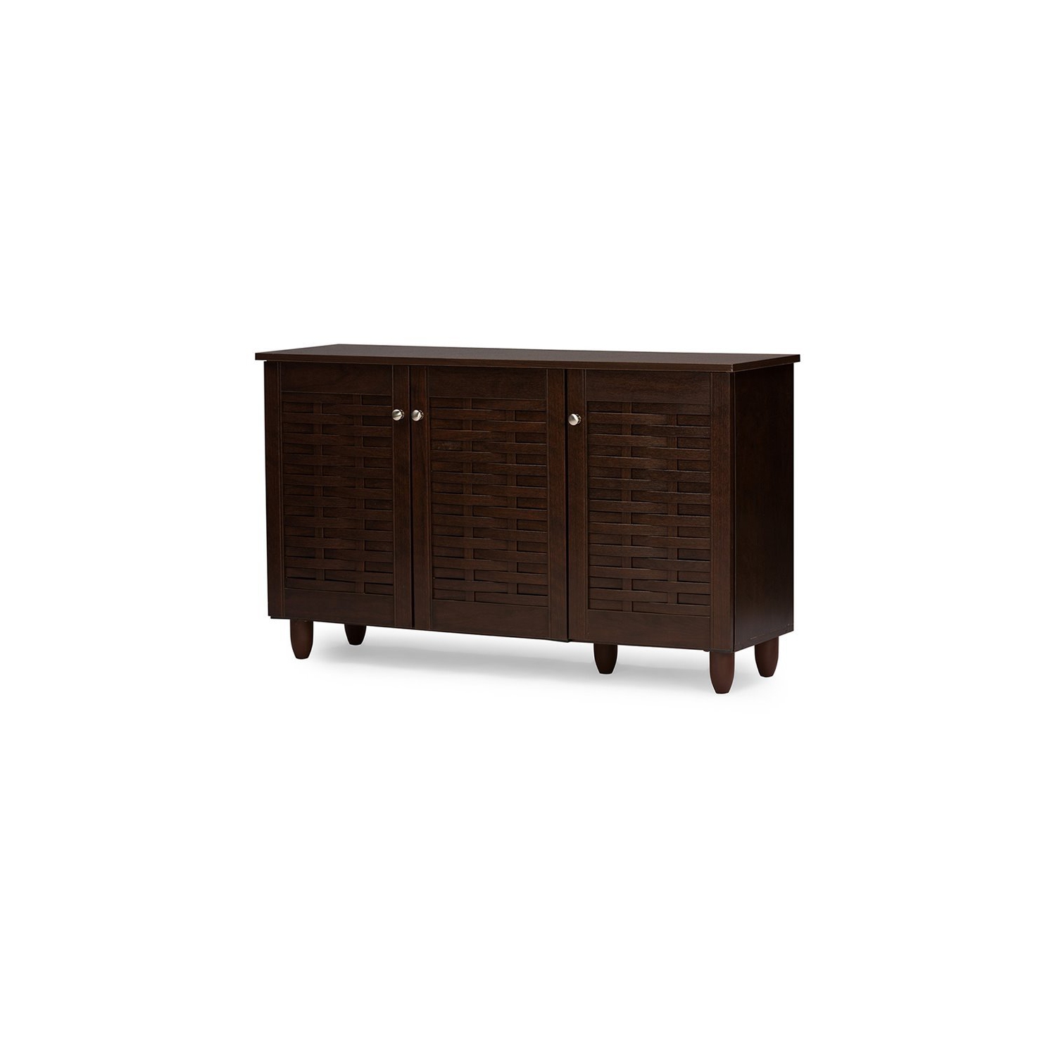 Baxton Studio Winda 3 Door Shoe Cabinet in Dark Brown