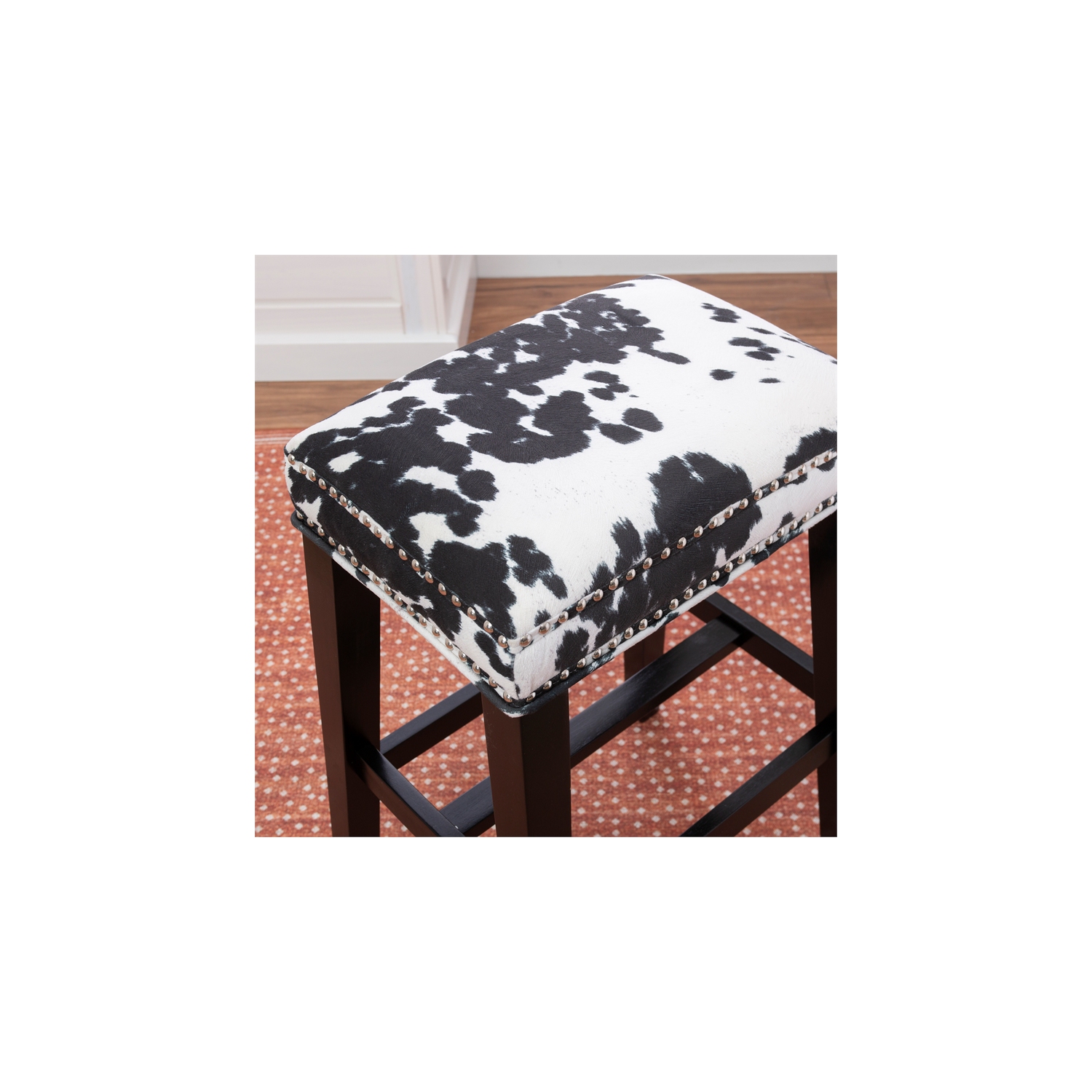 Linon Walt 30" Wood Cow Print Bar Stool in Black