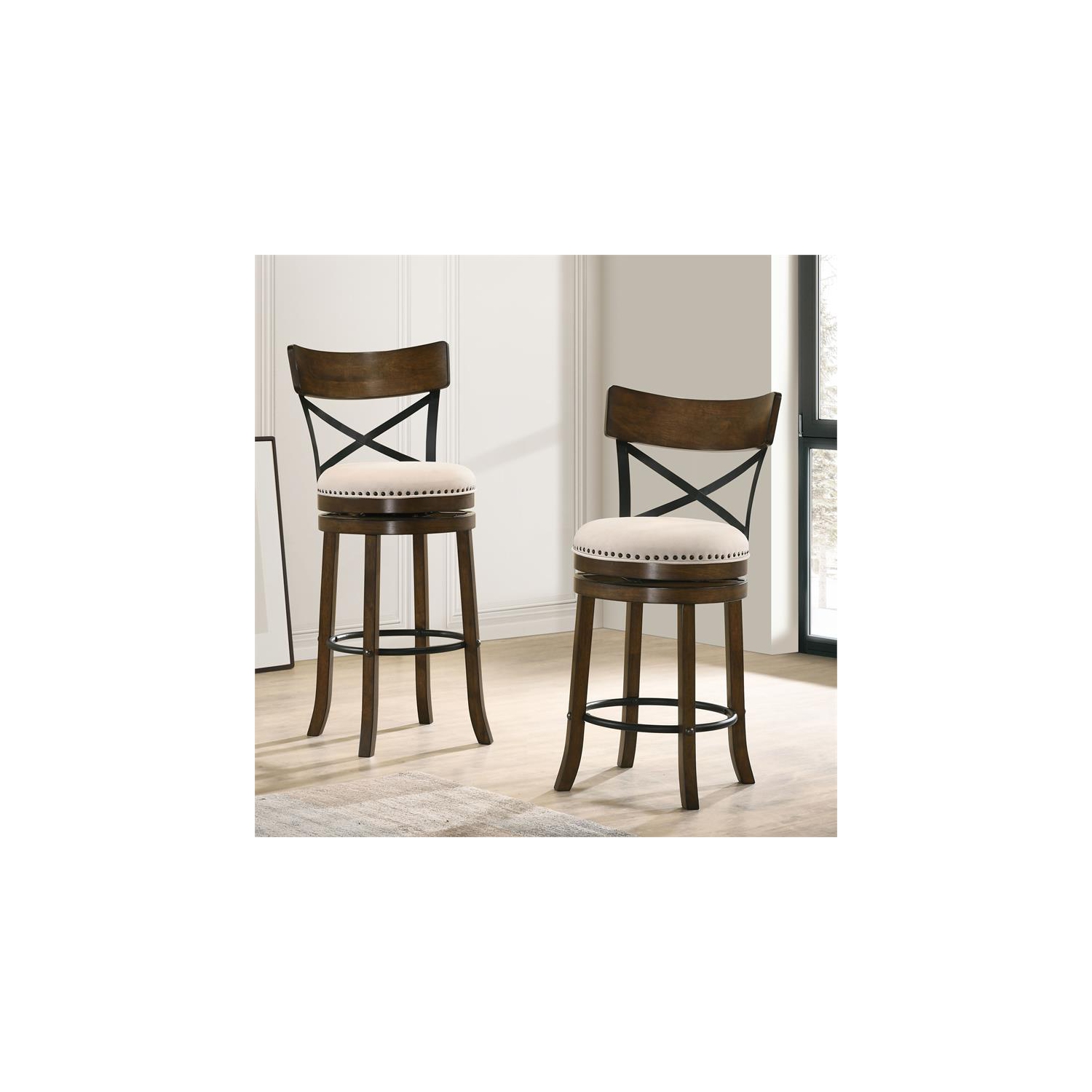 Furniture of America Shae Wood Swivel 29" Barstool in Live Edge Oak