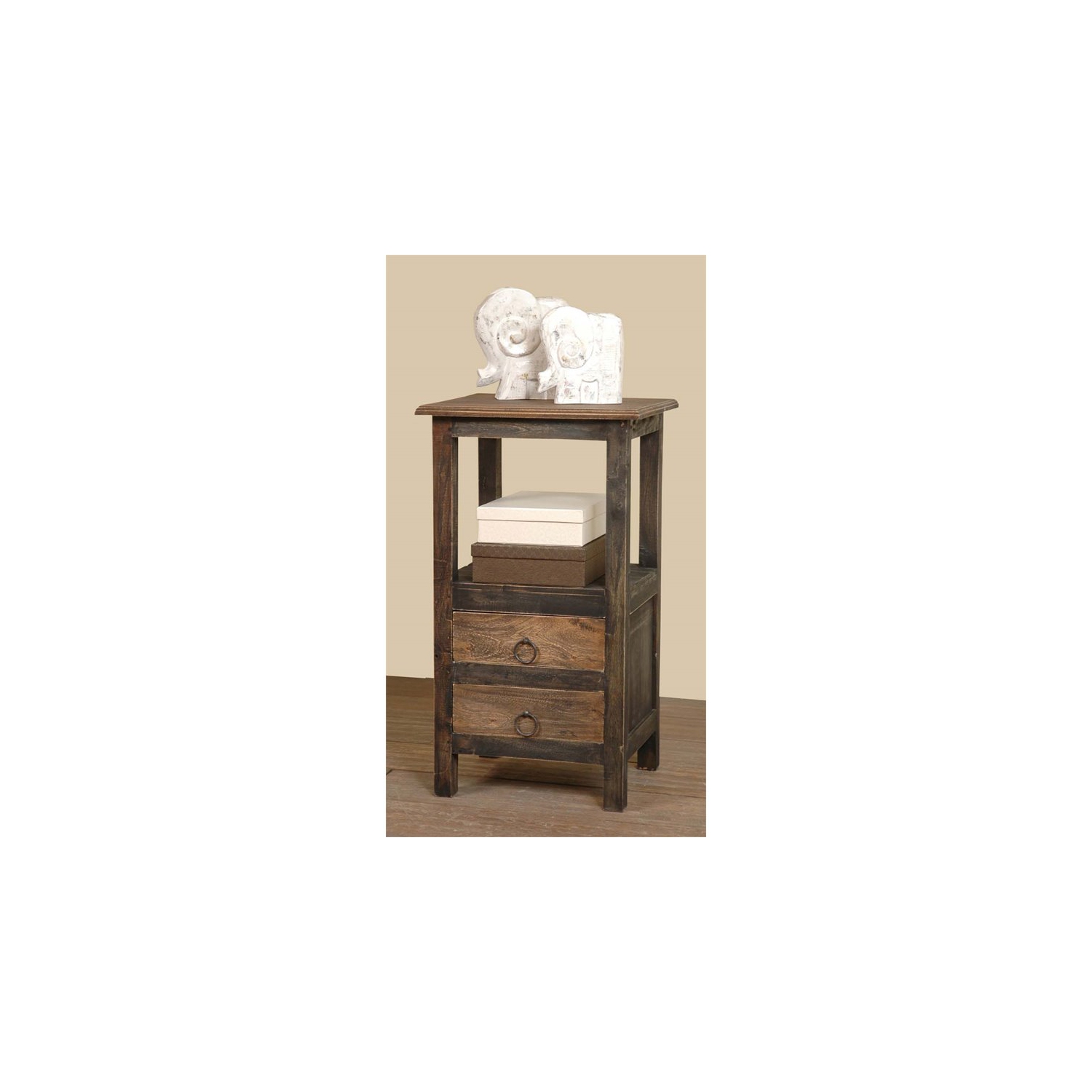 Table d’extrémité en bois à 2 tiroirs Cottage de Sunset Trading - Noir et brun vieilli