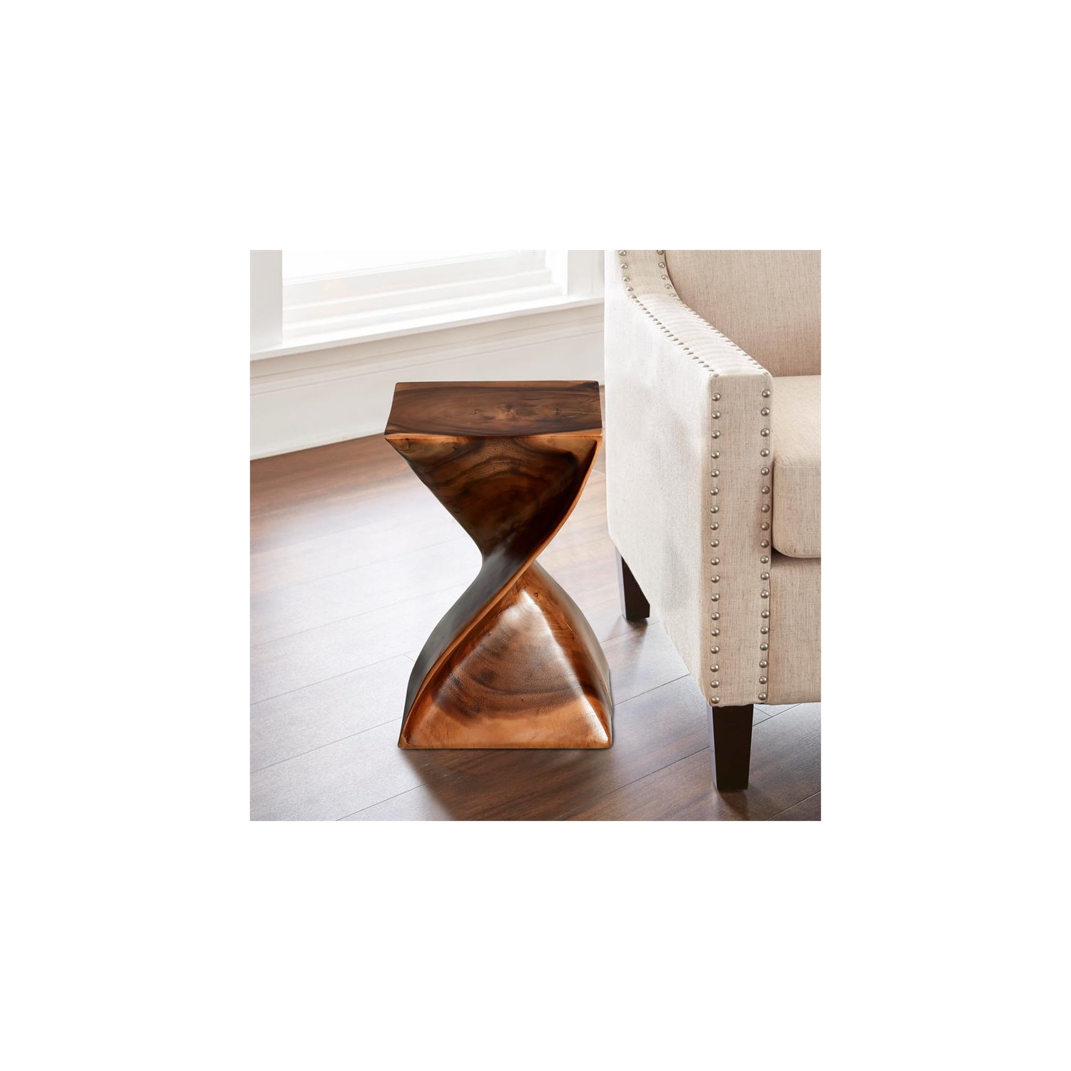 Paloma Natural Brown Wood Glaze Accent Side Table