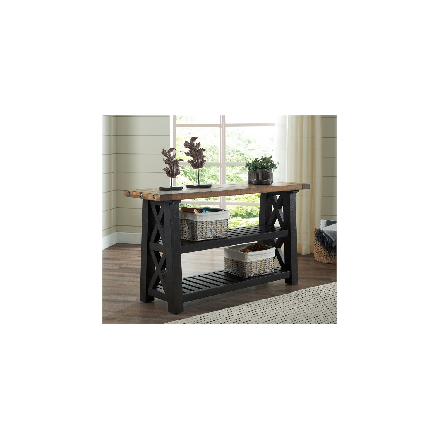 Martin Svensson Home Bolton 55" Solid Wood Sofa Table Black Stain and Natural