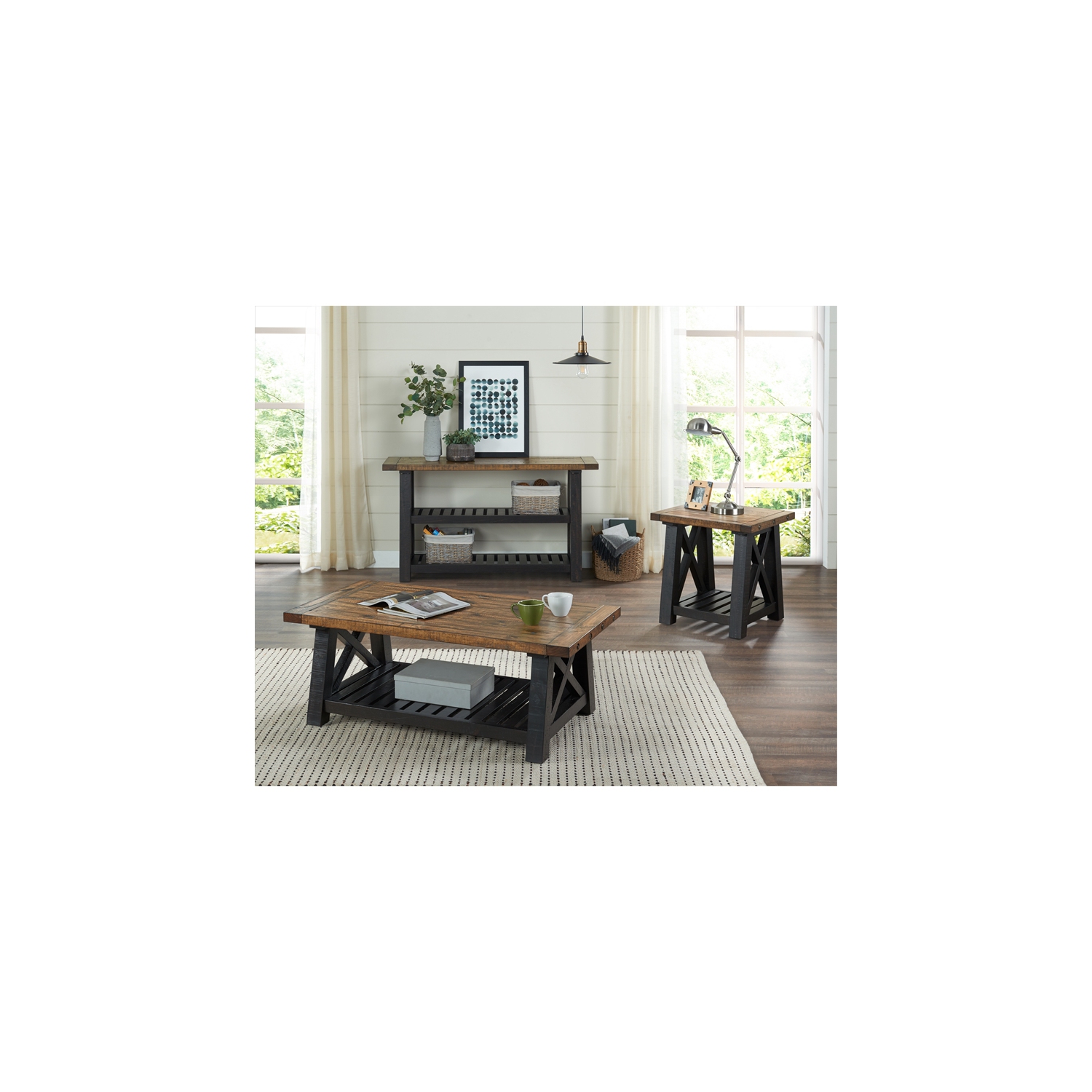 Martin Svensson Home Bolton 55" Solid Wood Sofa Table Black Stain and Natural