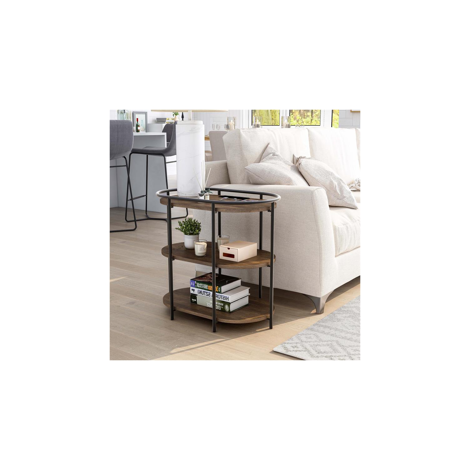 Furniture of America Preton Rustic Metal Side Table with USB in Matte Black