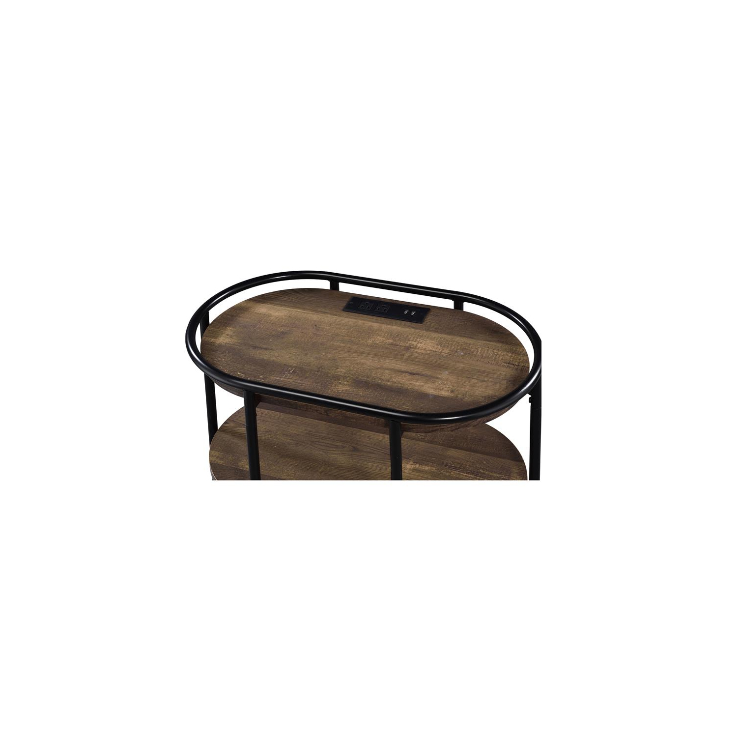 Furniture of America Preton Rustic Metal Side Table with USB in Matte Black