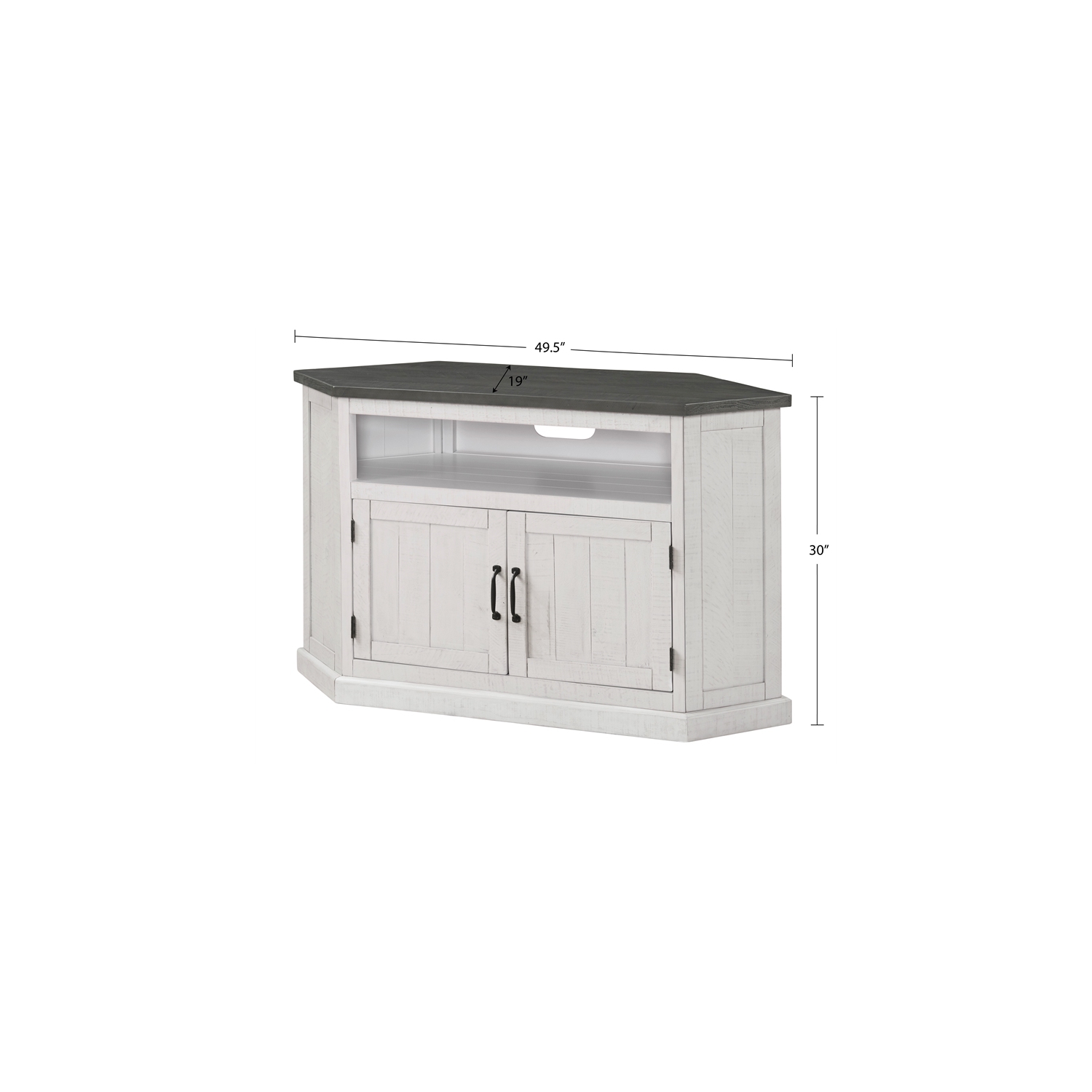 Martin Svensson Home Rustic Corner 50" Wood TV Stand White Stand with Grey Top