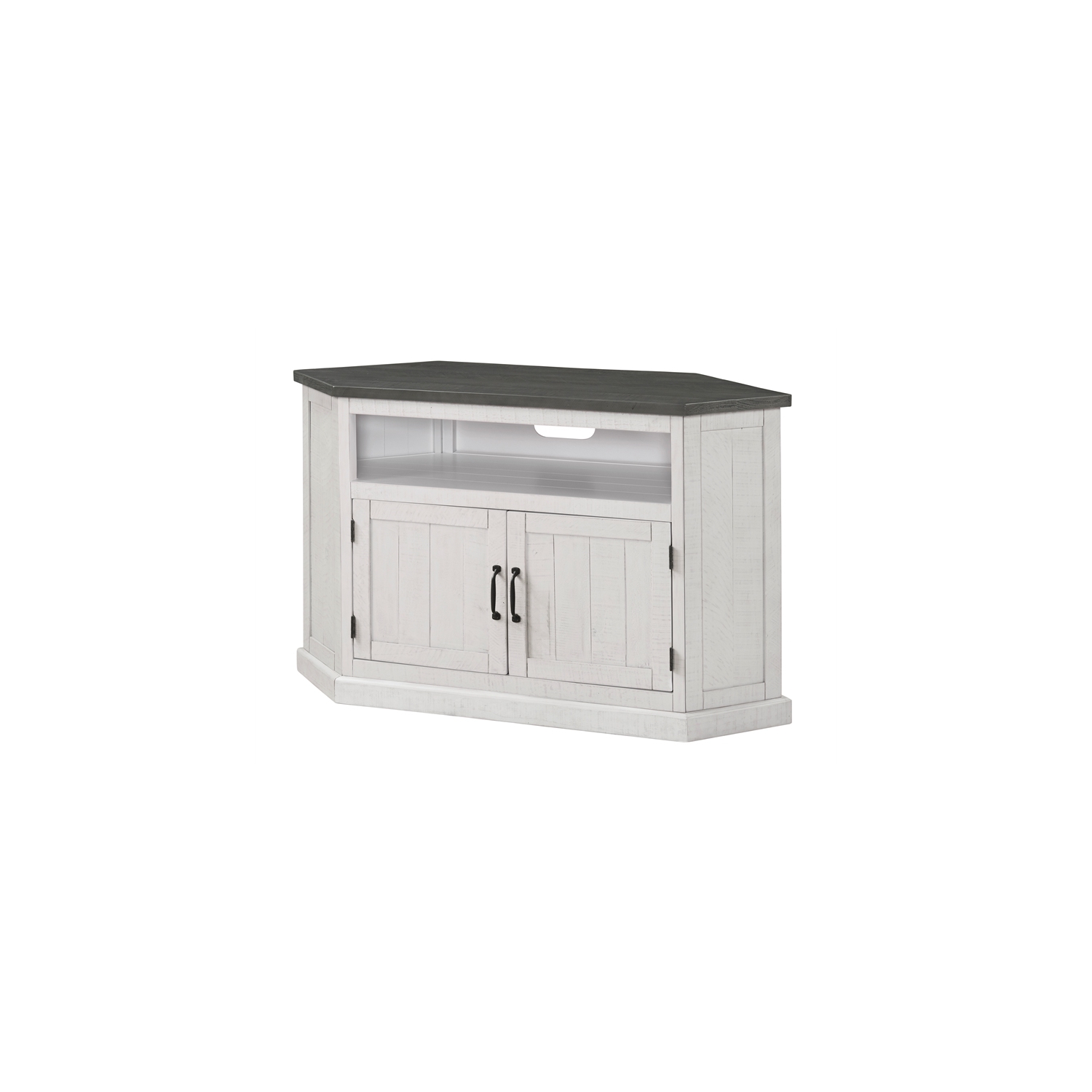 Martin Svensson Home Rustic Corner 50" Wood TV Stand White Stand with Grey Top