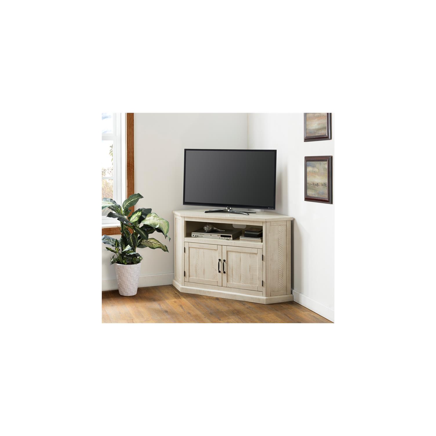 Martin Svensson Home Rustic Corner 50" Solid Wood TV Stand White