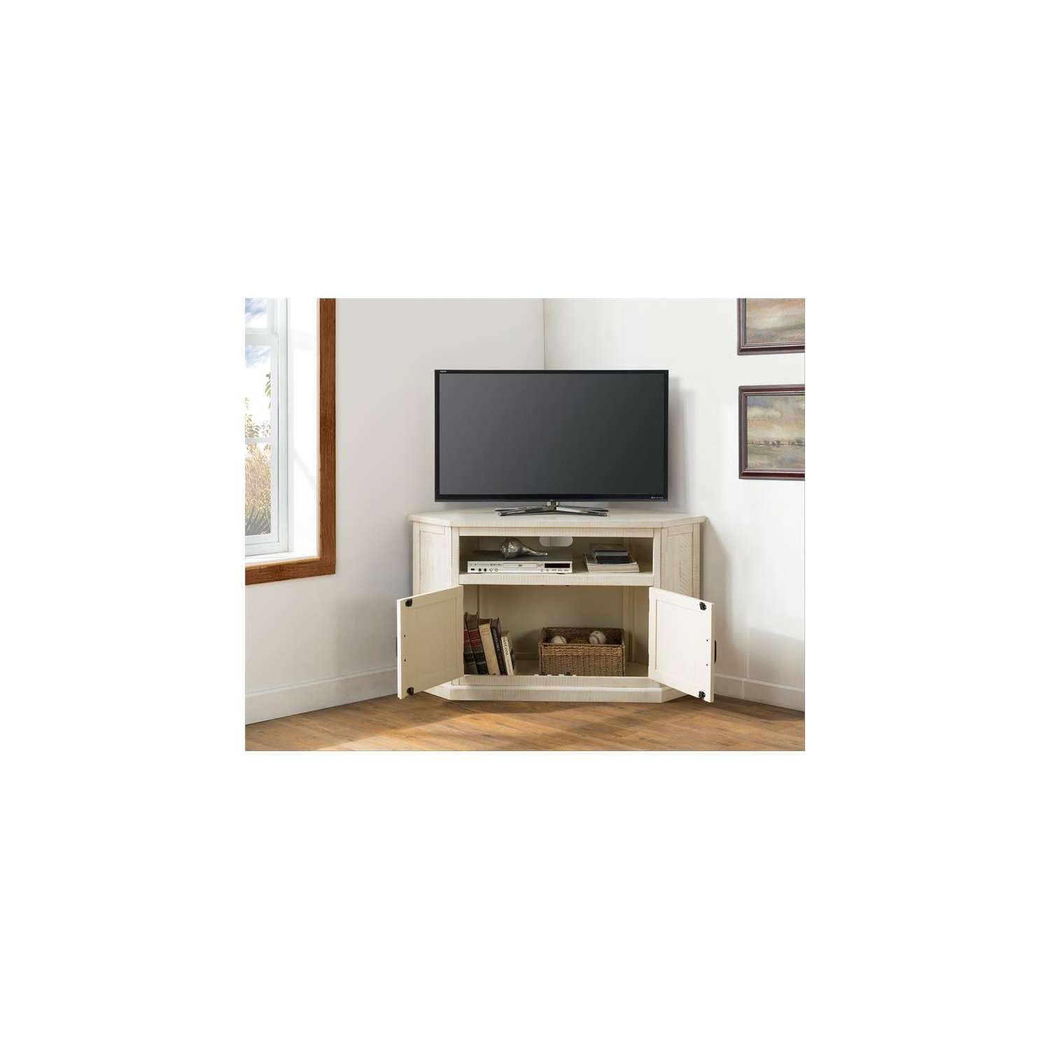 Martin Svensson Home Rustic Corner 50" Solid Wood TV Stand White