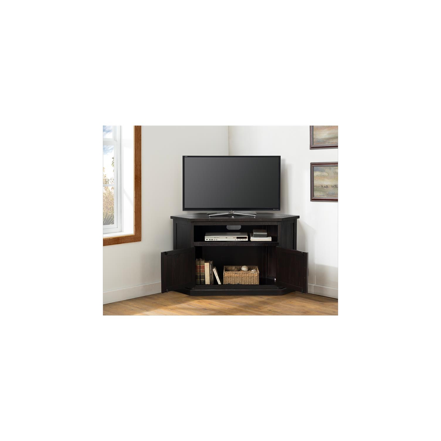 Meuble de téléviseur de coin rustique en bois massif de 50 po Svensson de Martin Home - Expresso