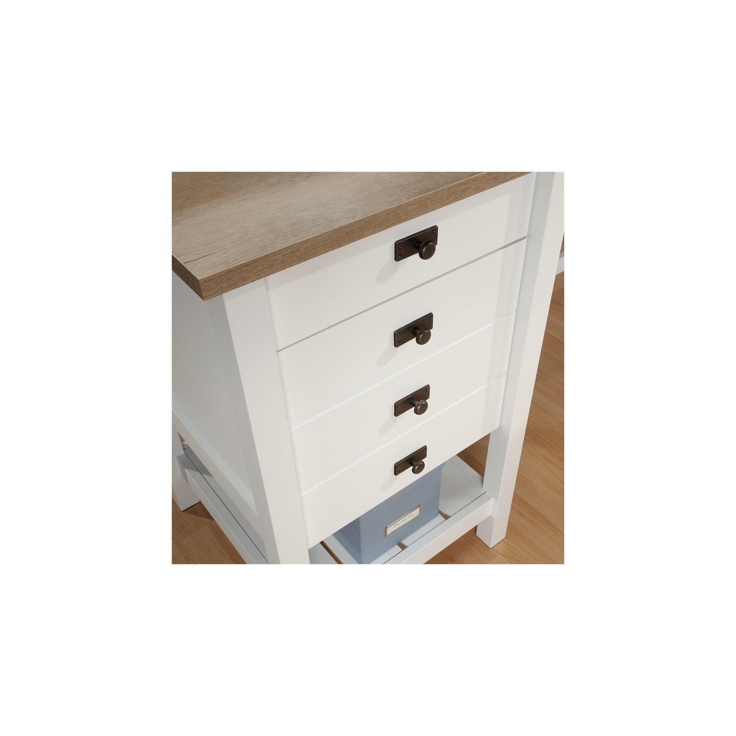 Pemberly Row Engineered Wood L-Shaped Home Office Desk in Soft White