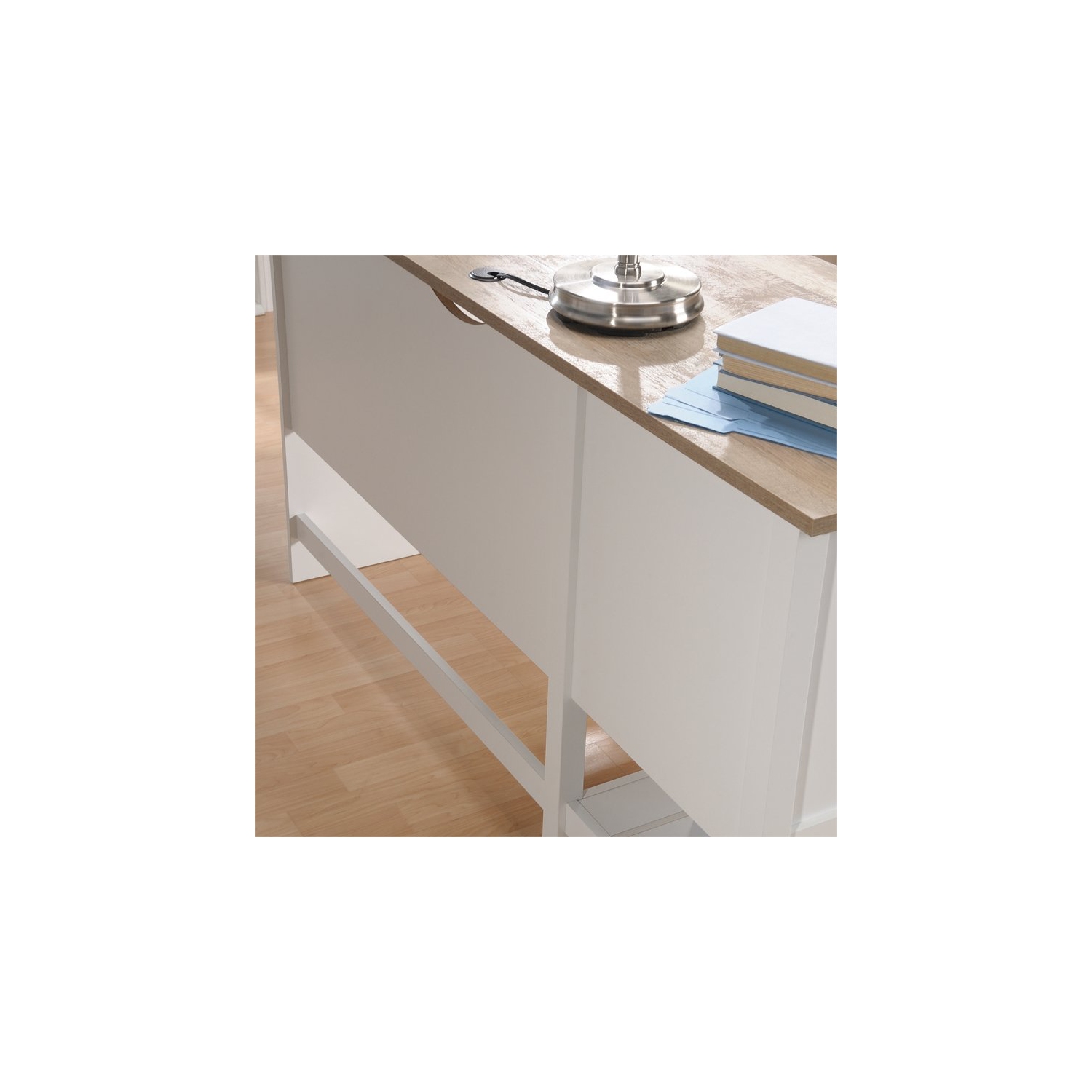 Pemberly Row Engineered Wood L-Shaped Home Office Desk in Soft White
