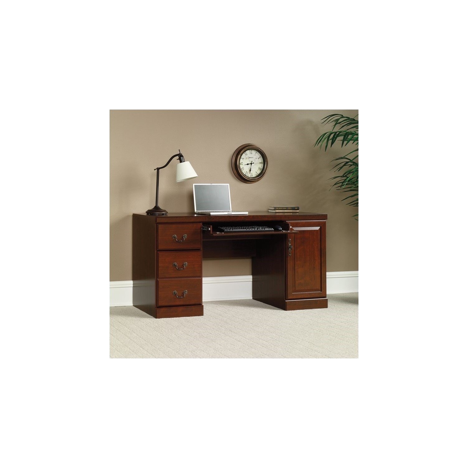 Pemberly Row Computer Credenza in Classic Cherry