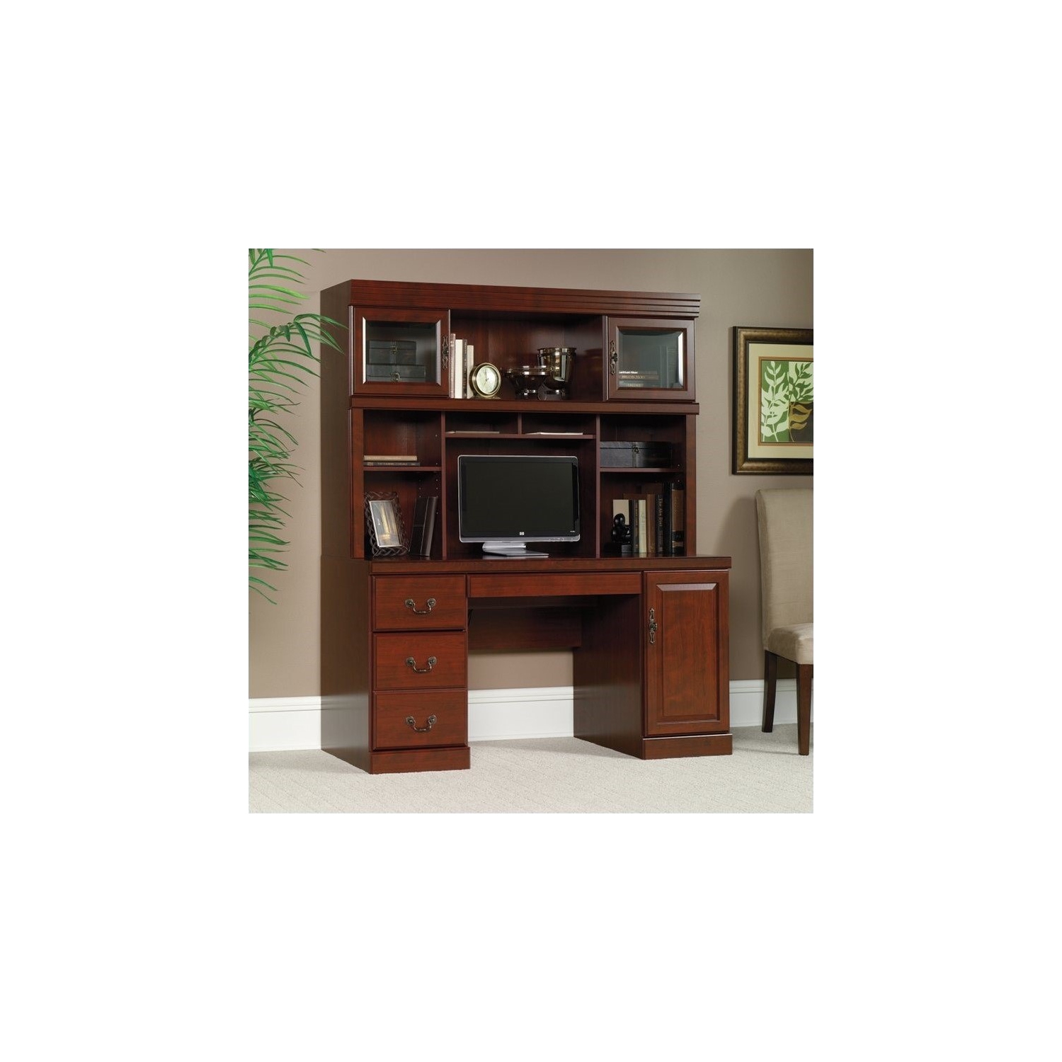 Pemberly Row Computer Credenza in Classic Cherry