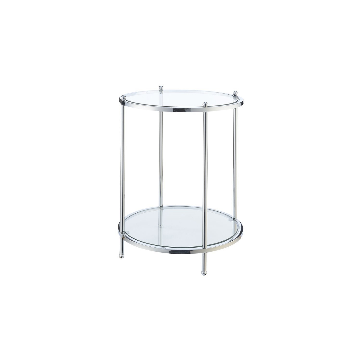 Convenience Concepts Royal Crest Two-Tier Round End Table in Clear Glass/ Chrome