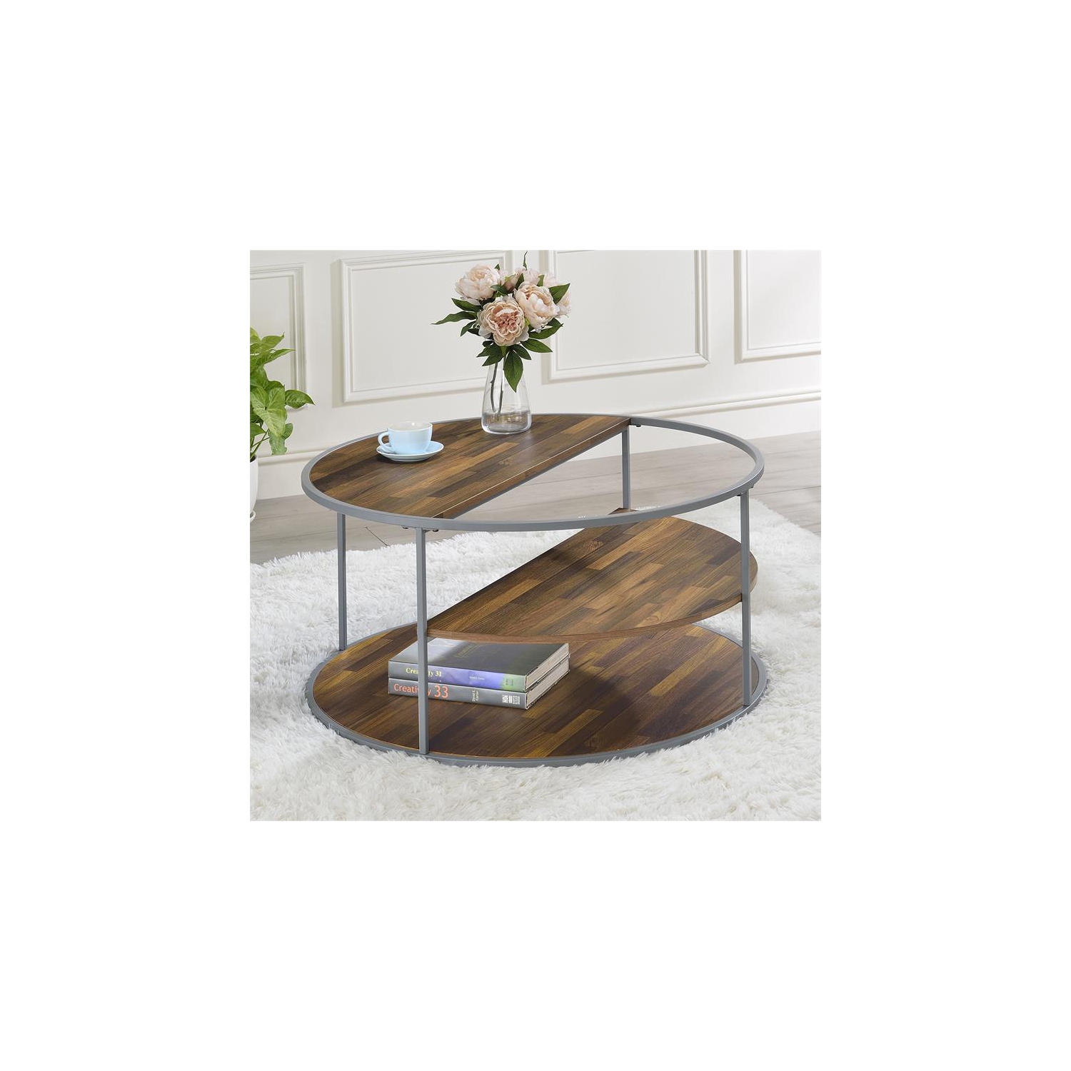Furniture of America Marquesa Wood Round 2-Piece Coffee Table Set in Gray